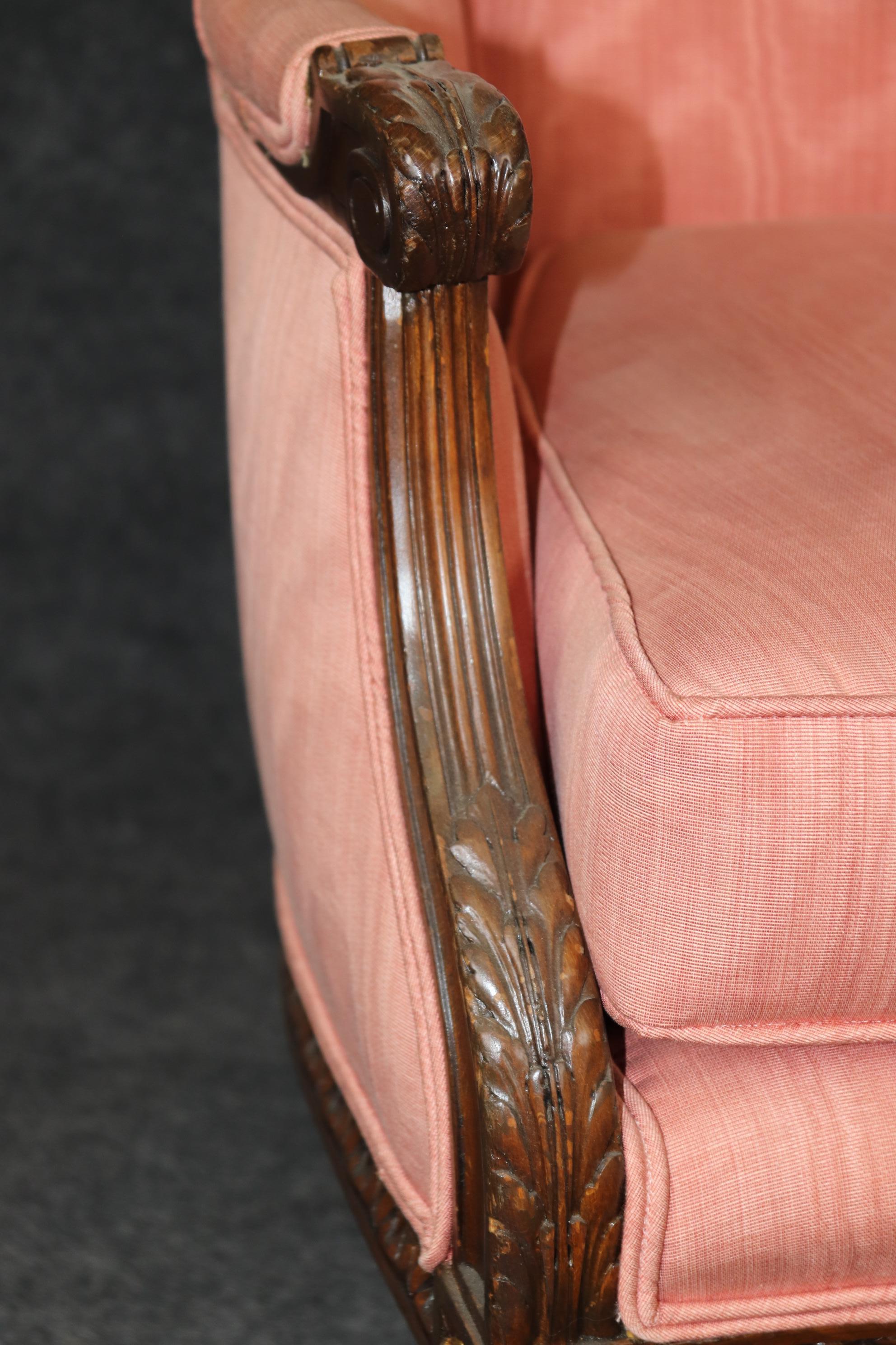 Pair of Precisely Carved French Walnut Bergere Wing Chairs Circa 1930s For Sale 6