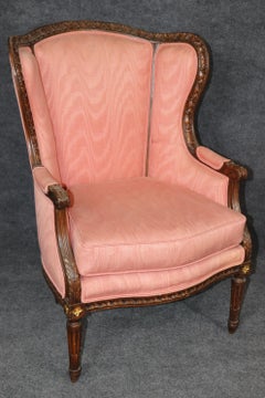 Pair of Precisely Carved French Walnut Bergere Wing Chairs Circa 1930s