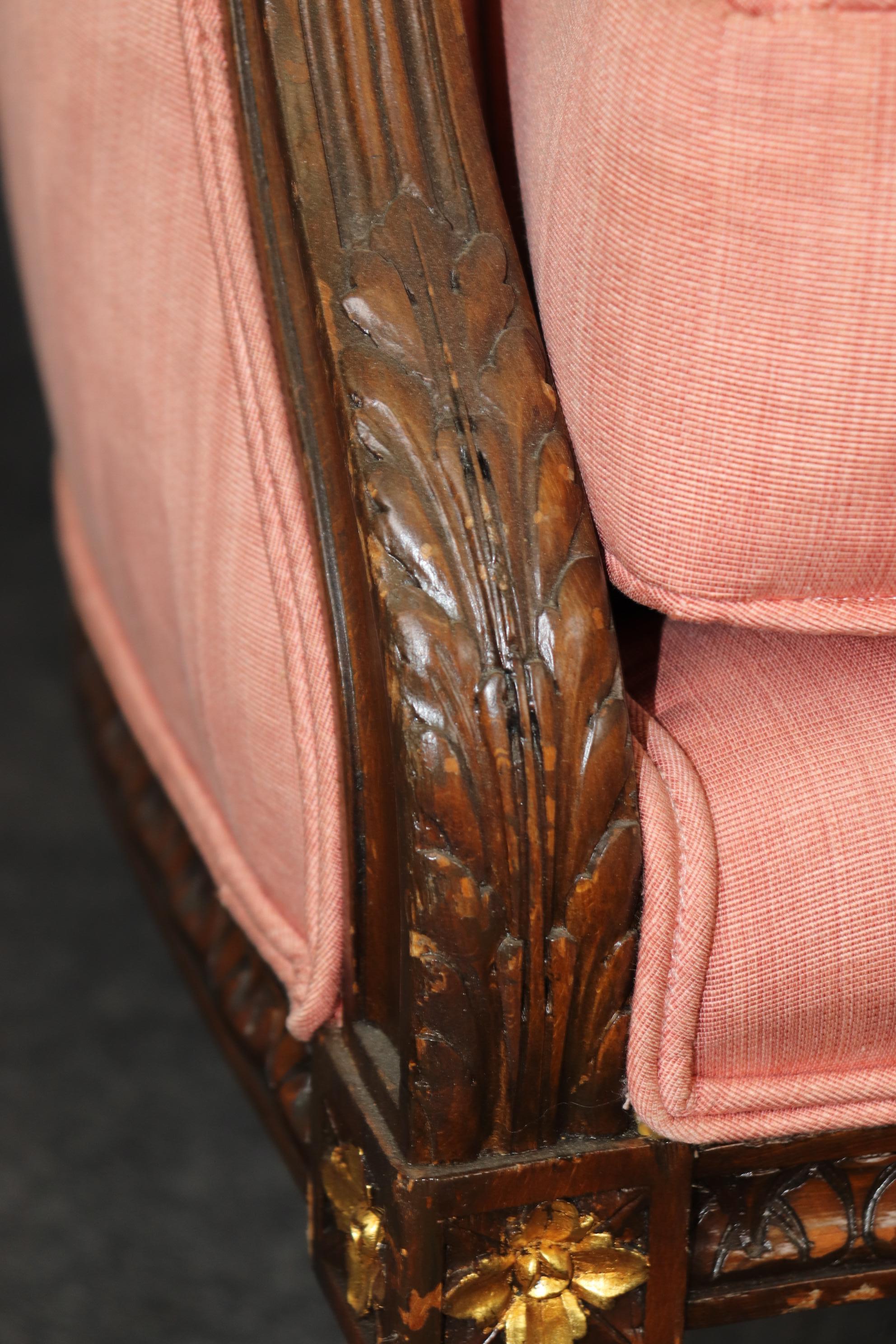 Louis XVI Pair of Precisely Carved French Walnut Bergere Wing Chairs Circa 1930s For Sale