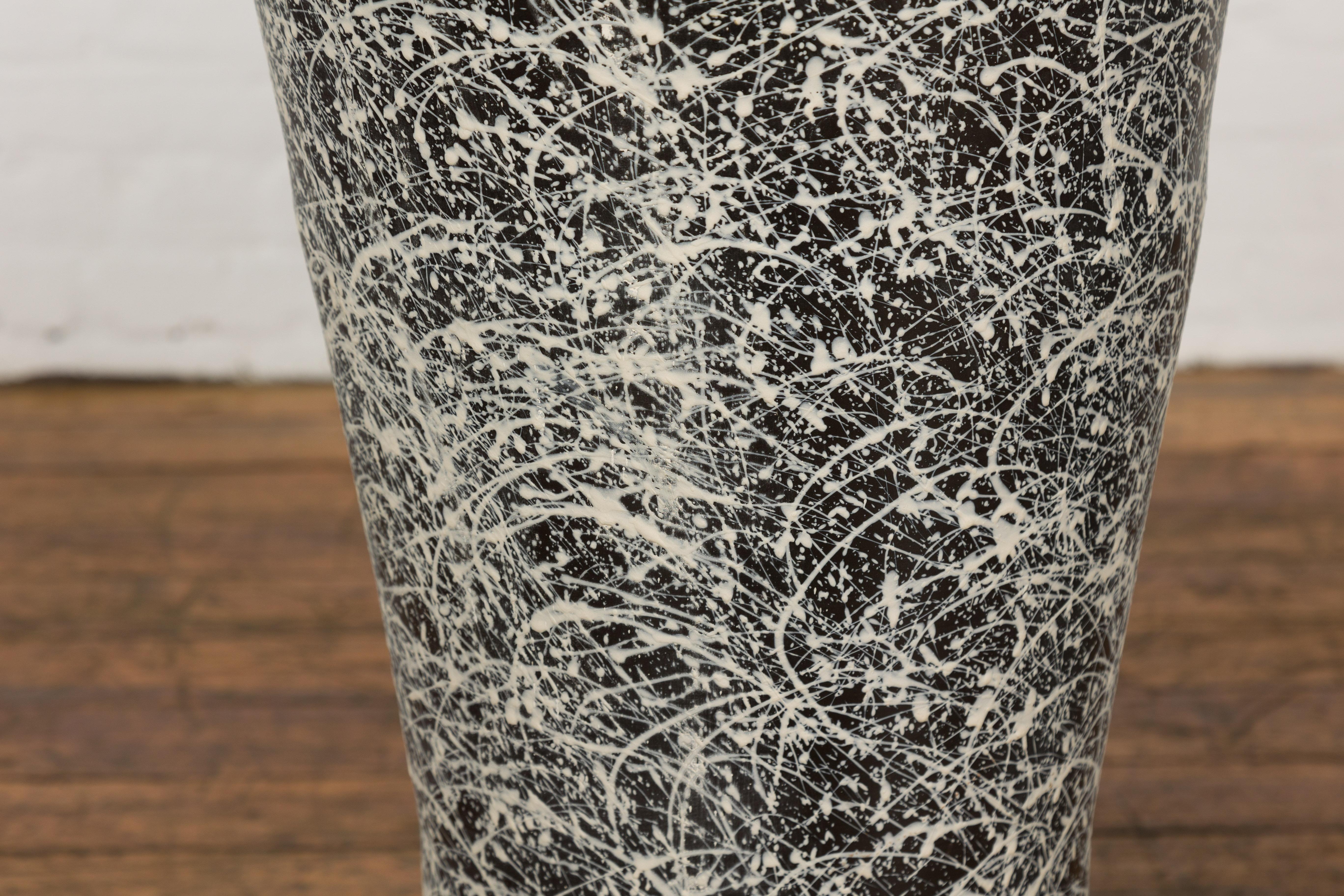 Pair of Textured Black & White Spattered Ceramic Vases For Sale 6