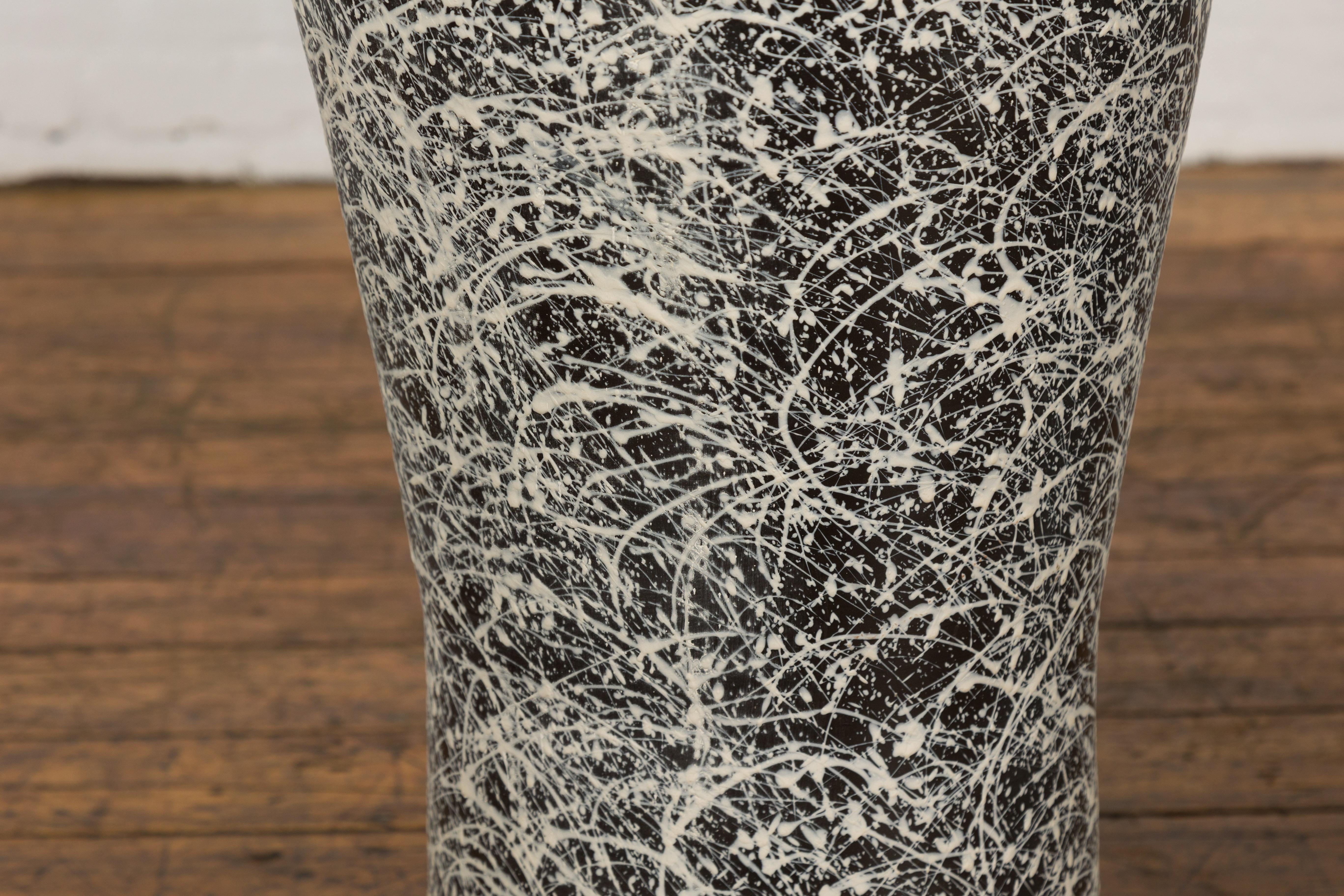 Pair of Textured Black & White Spattered Ceramic Vases For Sale 7