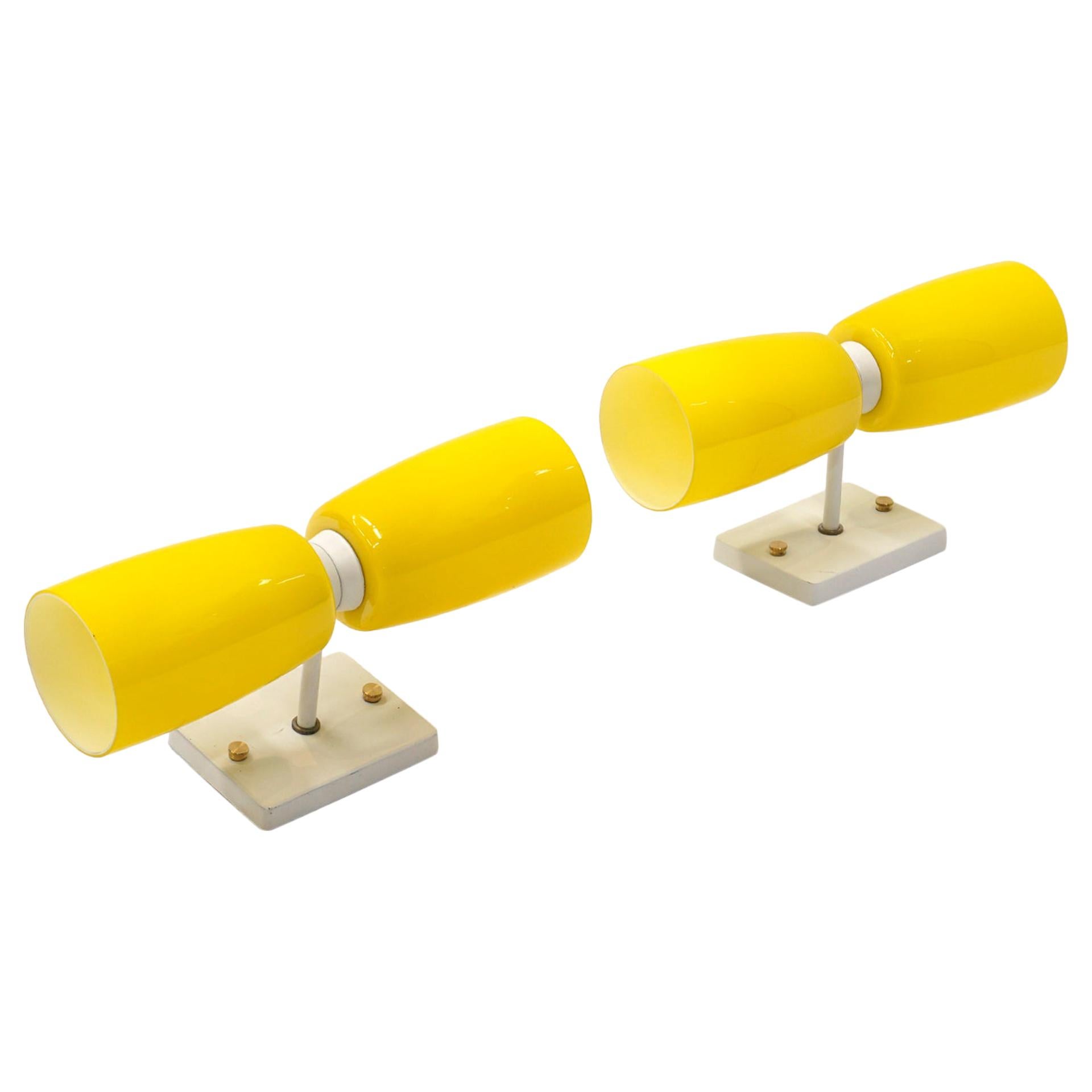 Pair of Prescolite Wall Sconces, Each with Up and Down Light, Thick Yellow Glass