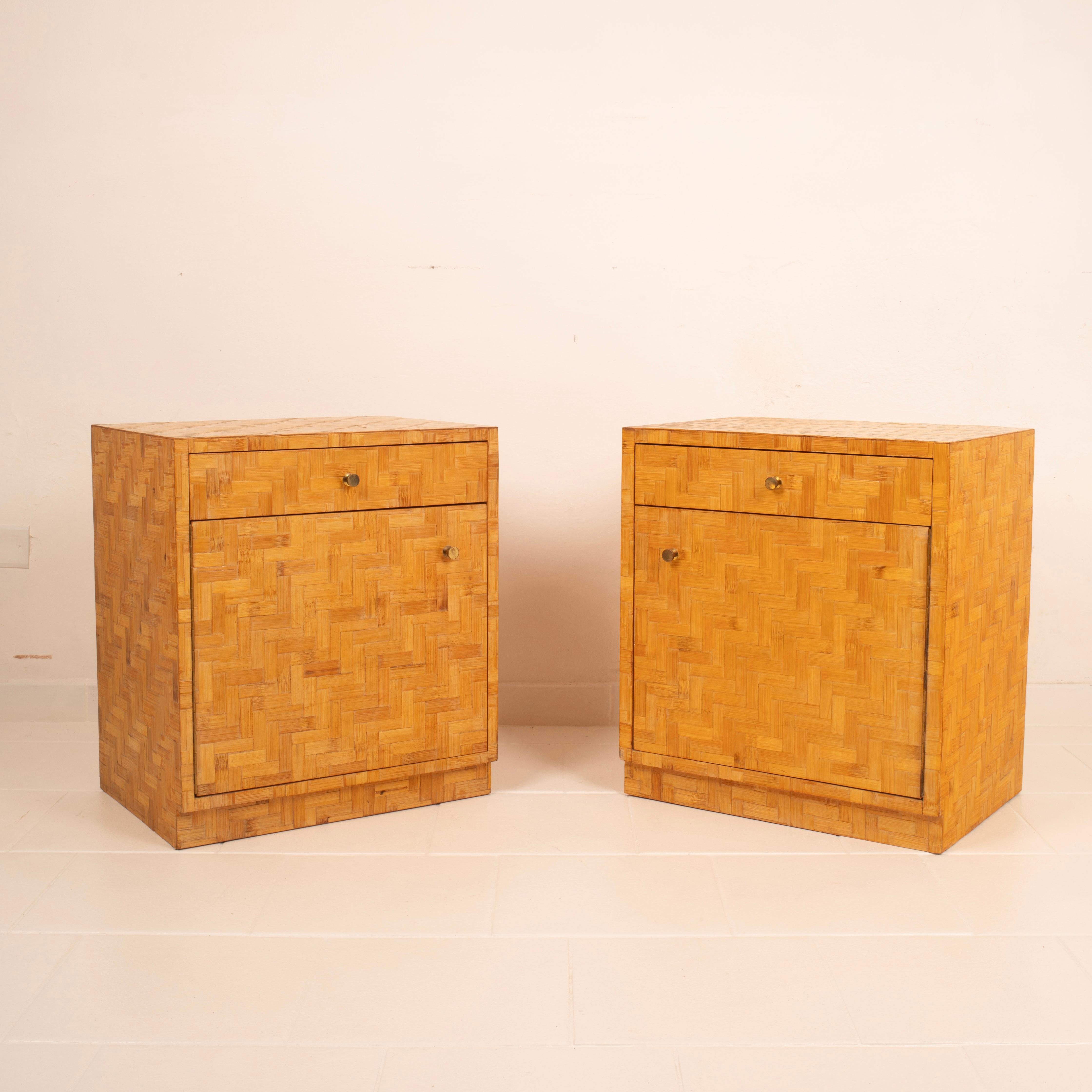 Paire de tables de nuit en bambou pressé par Vivai del Sud, 1970 Bon état - En vente à Conversano, IT
