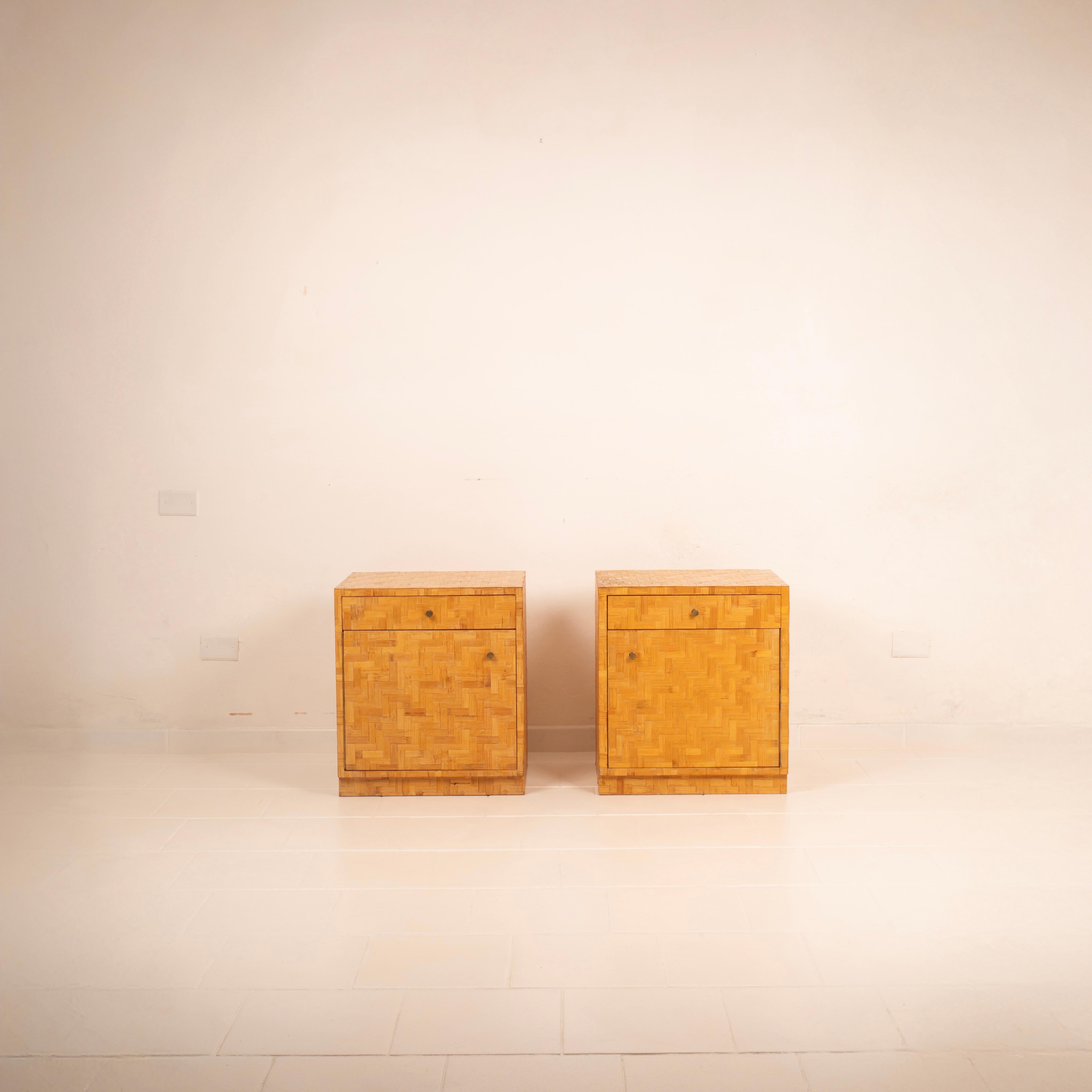 Laiton Paire de tables de nuit en bambou pressé par Vivai del Sud, 1970 en vente