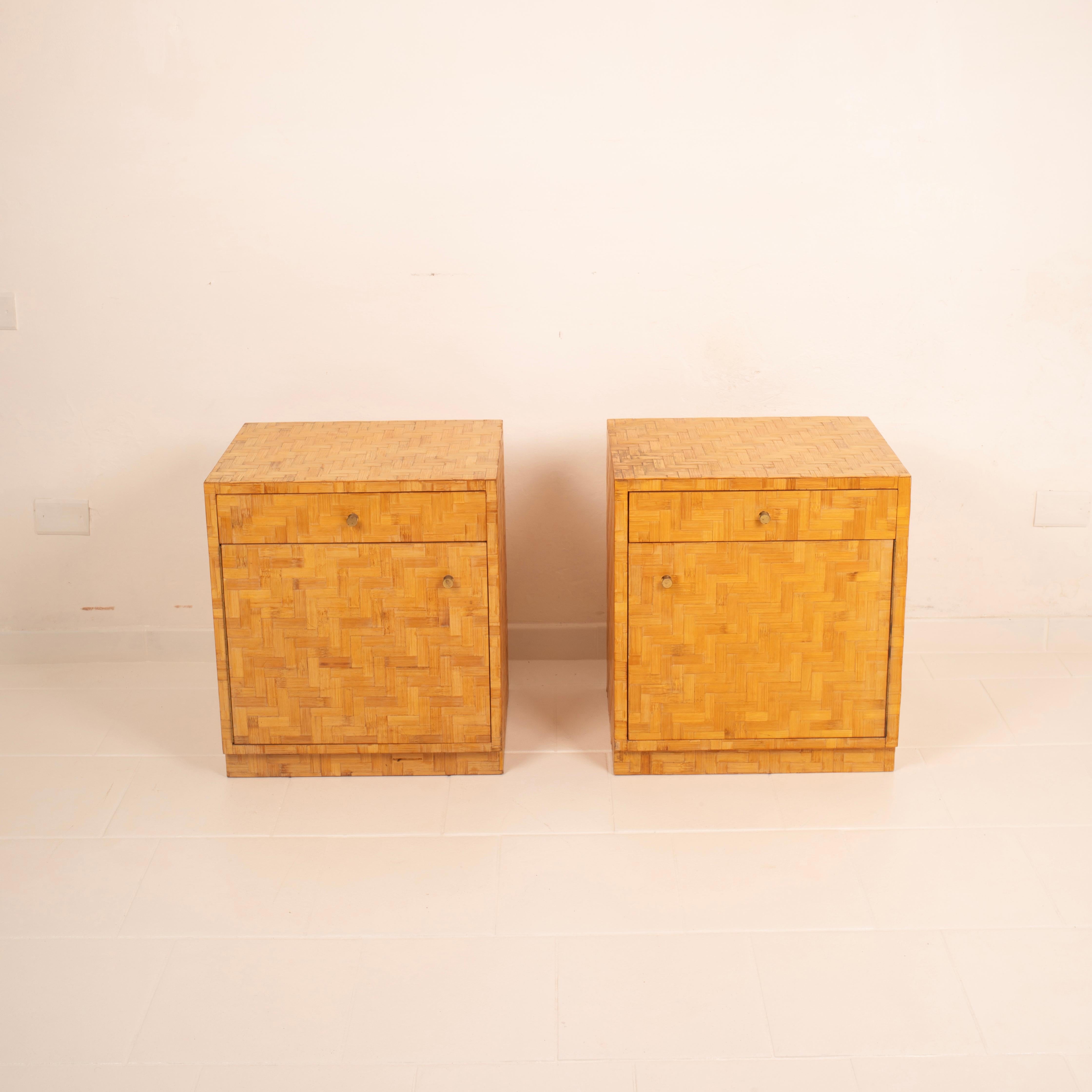 Paire de tables de nuit en bambou pressé par Vivai del Sud, 1970 en vente 1