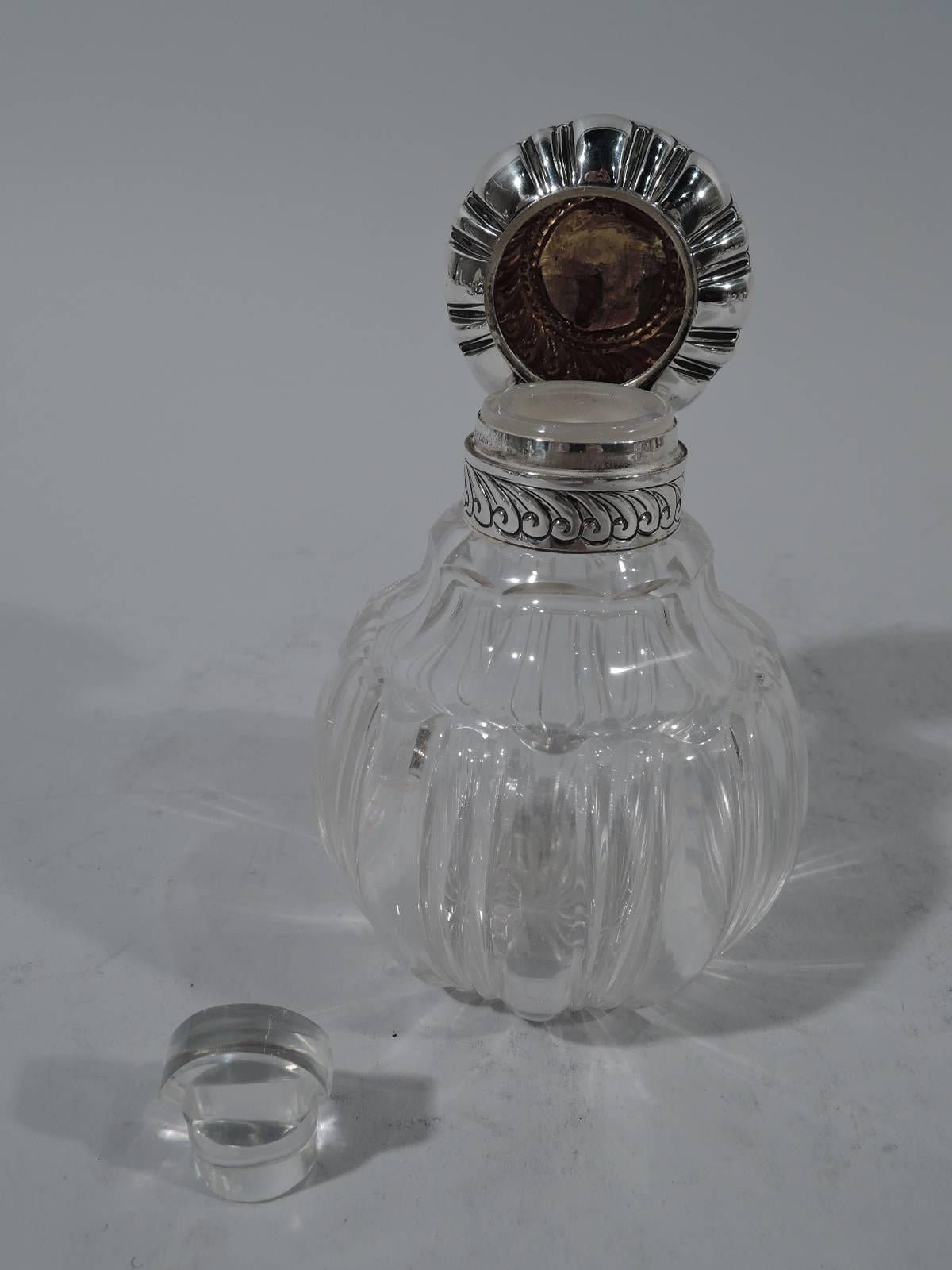 Victorian Pair of Pretty Antique English Sterling Silver and Glass Perfumes