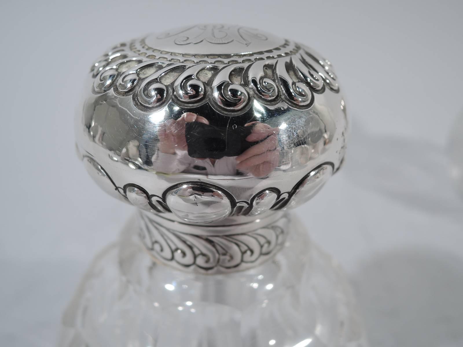 Late 19th Century Pair of Pretty Antique English Sterling Silver and Glass Perfumes