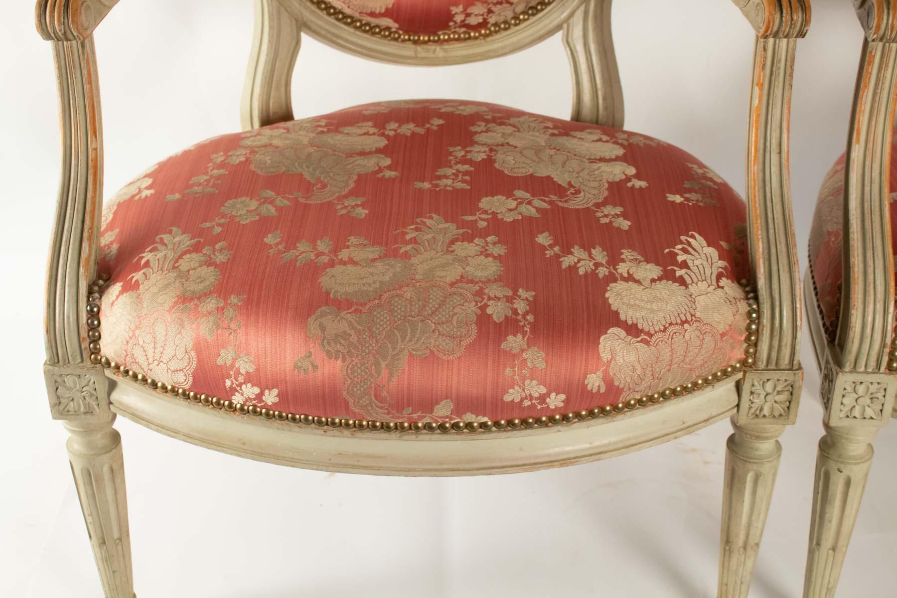 Late 19th Century Pair of Pretty Cameo Backed Armchairs in the Style of Louis XVI