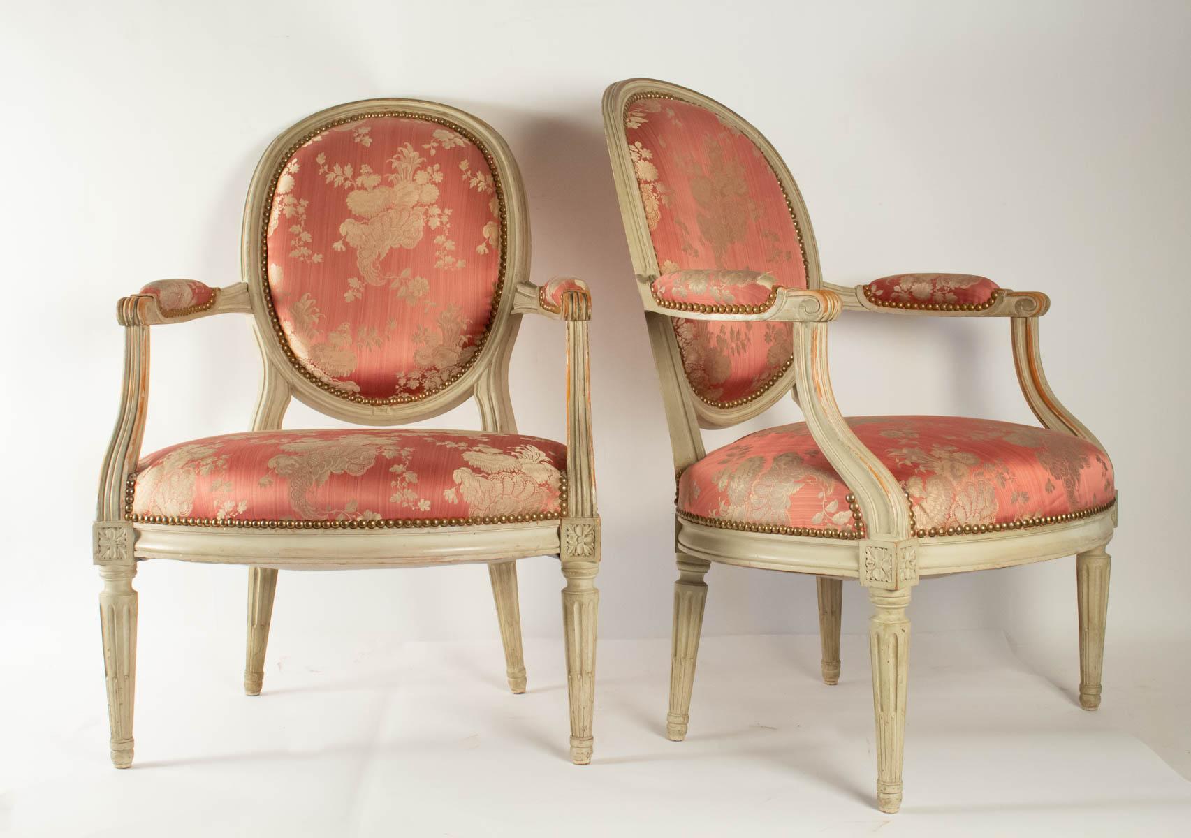 Pair of Pretty Cameo Backed Armchairs in the Style of Louis XVI 1