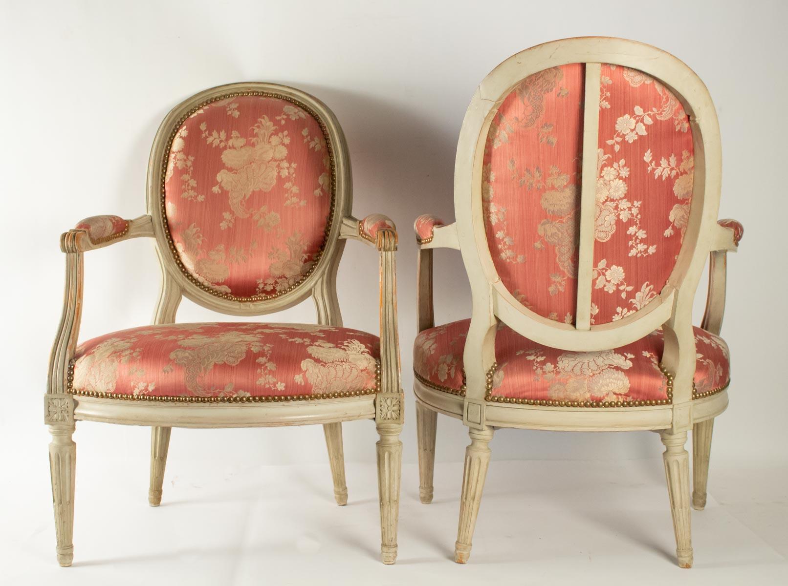 Pair of Pretty Cameo Backed Armchairs in the Style of Louis XVI 2