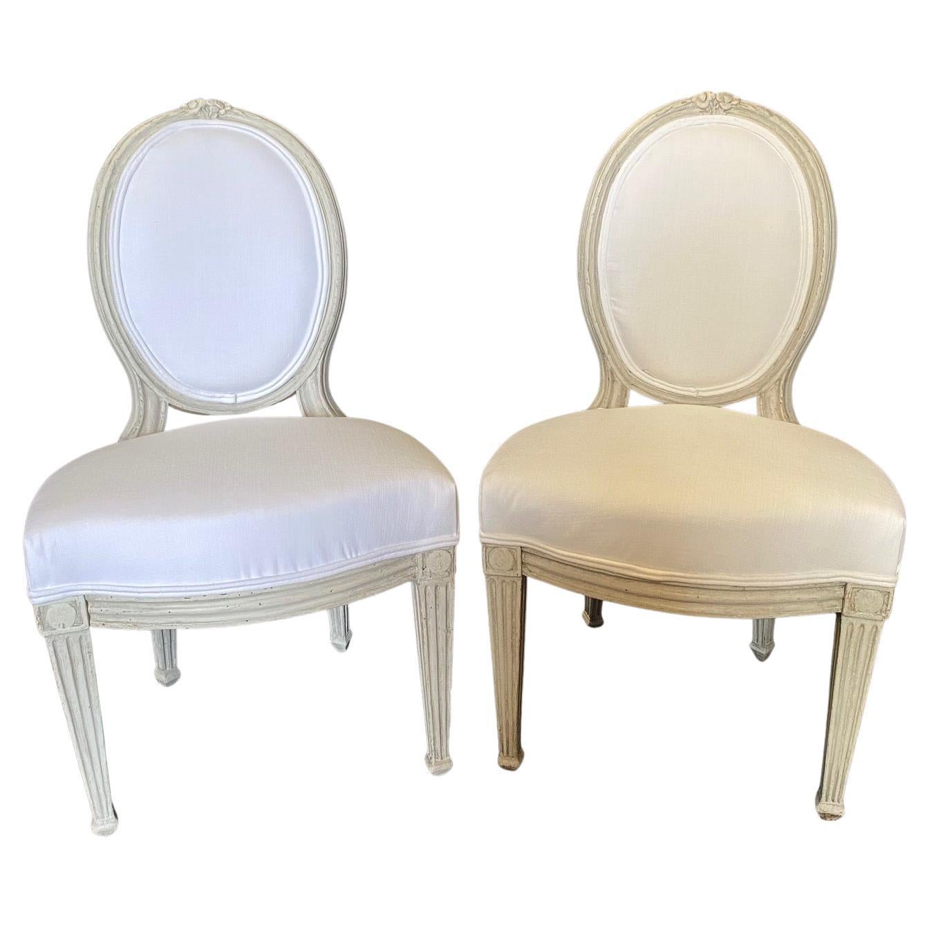 Pair of Pretty Classic 19th Century Louis XVI Painted Side Chairs