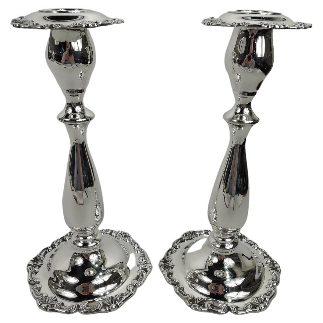 Pair of Pretty Georgian-Style Sterling Silver Candlesticks