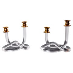 Vintage Pair of Pretzel Candlesticks by Dorothy Thorpe in Lucite, 1970