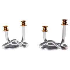 Pair of Pretzel Candlesticks by Dorothy Thorpe in Lucite, 1970