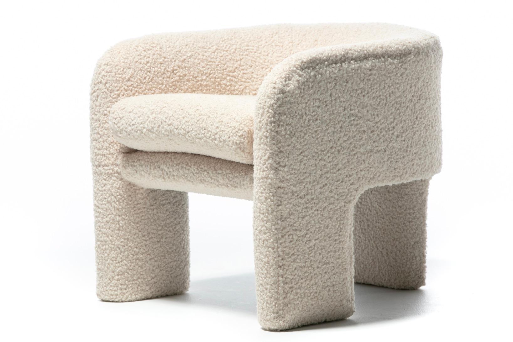Pair of Preview Tri Leg Post Modern Armchairs Newly Upholstered in Ivory Bouclé  For Sale 13