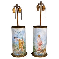 Pair of Prevost French Cylindrical Porcelain Lamps