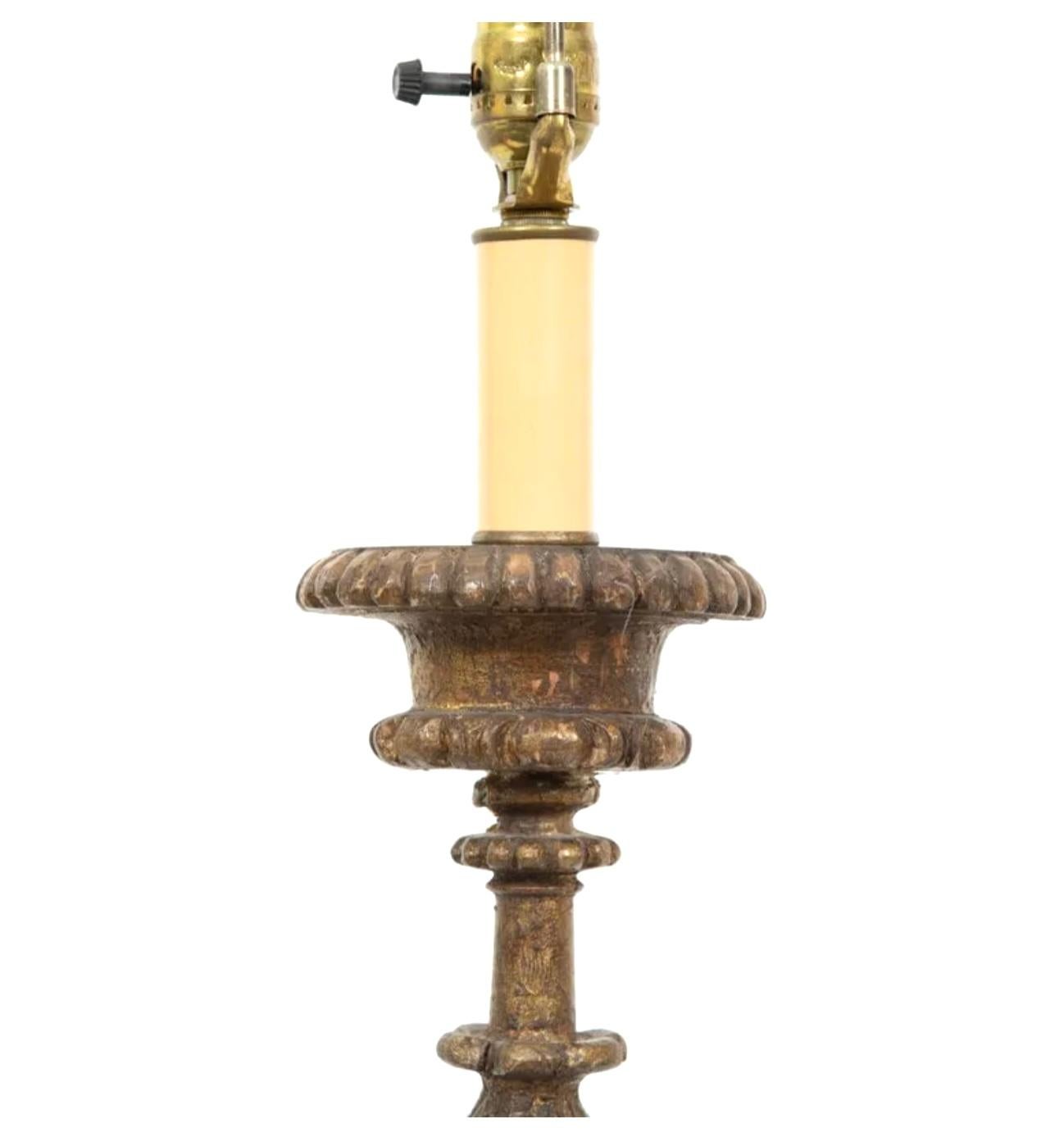 Italian Pair of Pricket Style Giltwood Table Lamps For Sale