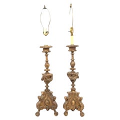 Pair of Pricket Style Giltwood Table Lamps