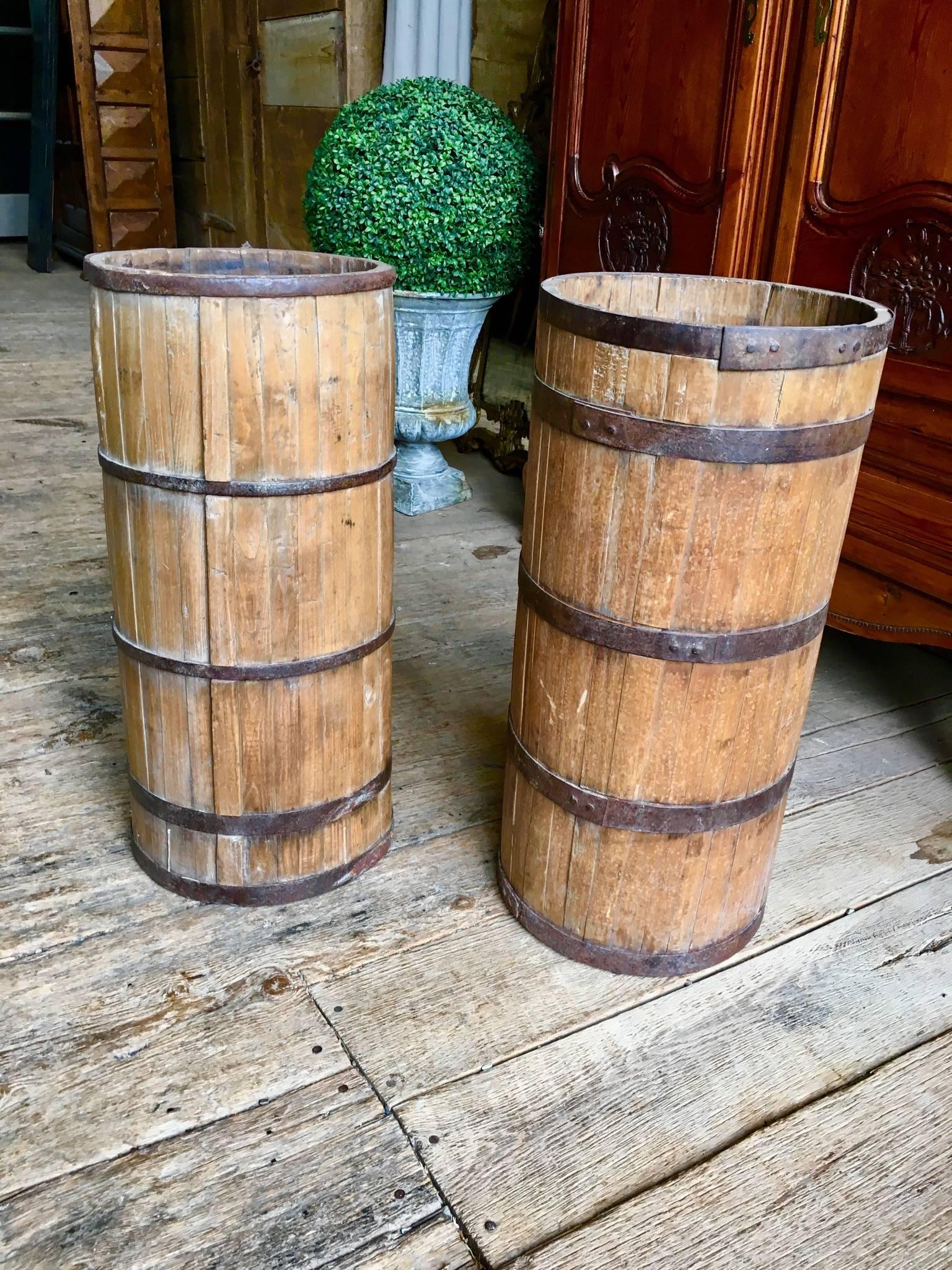 Primitive Pair of Primative Wood Barrels