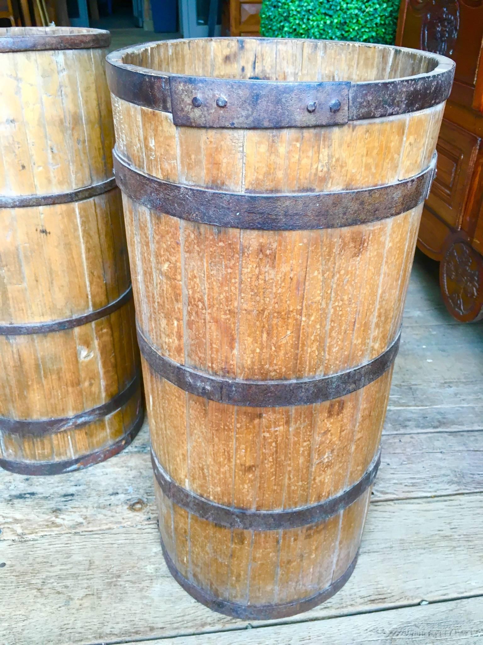 Chinese Pair of Primative Wood Barrels