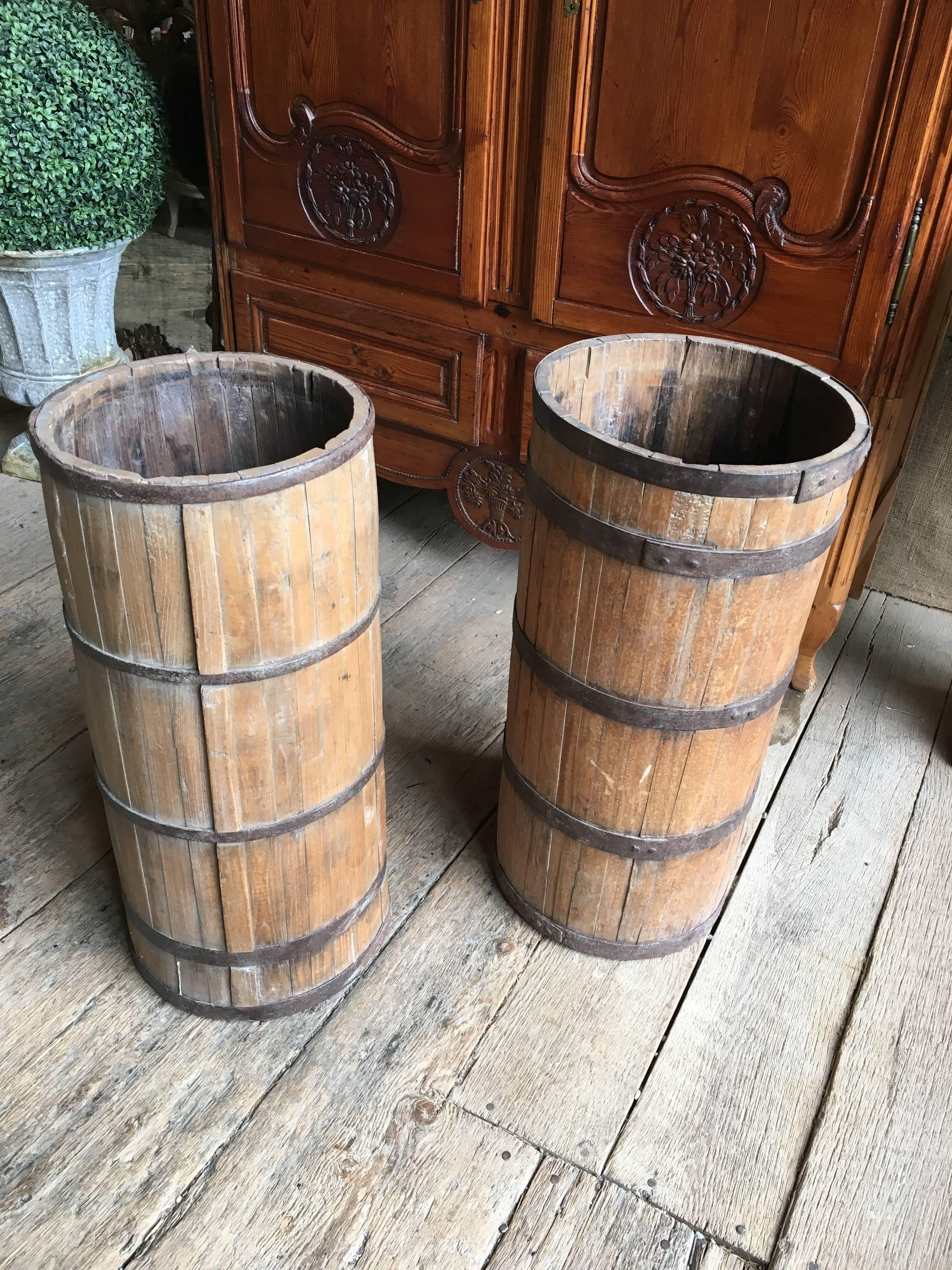 Pair of Primative Wood Barrels 2