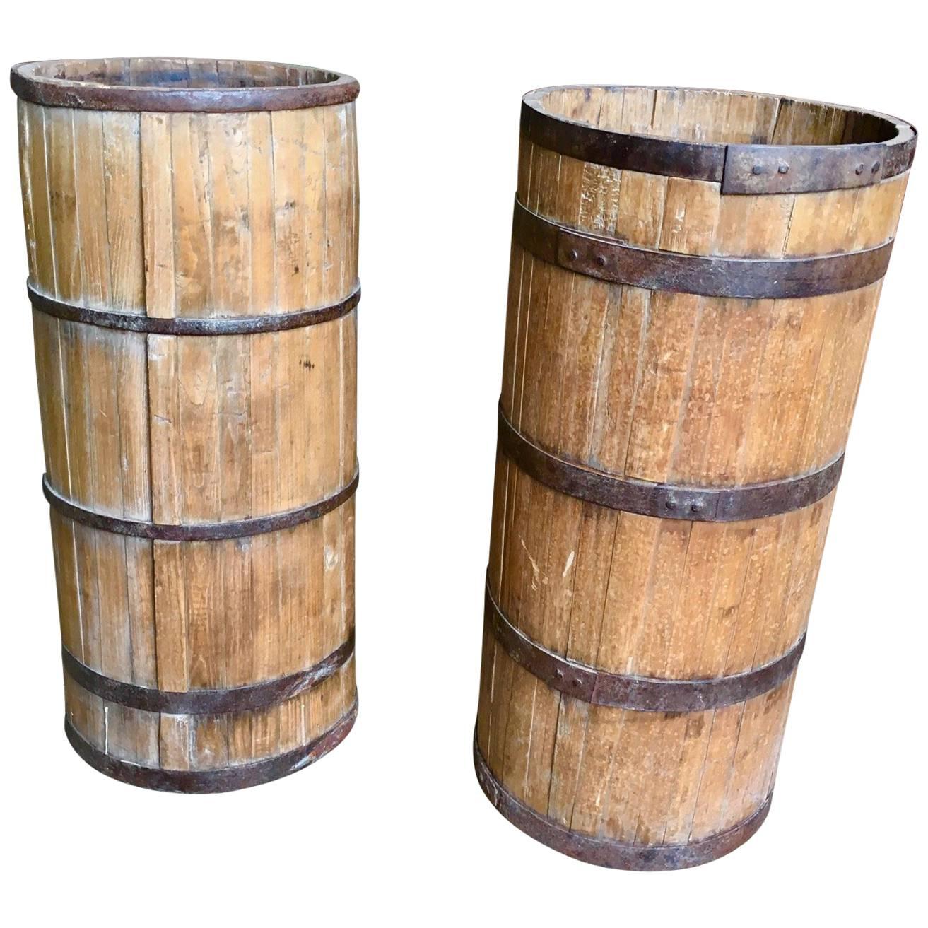 Pair of Primative Wood Barrels