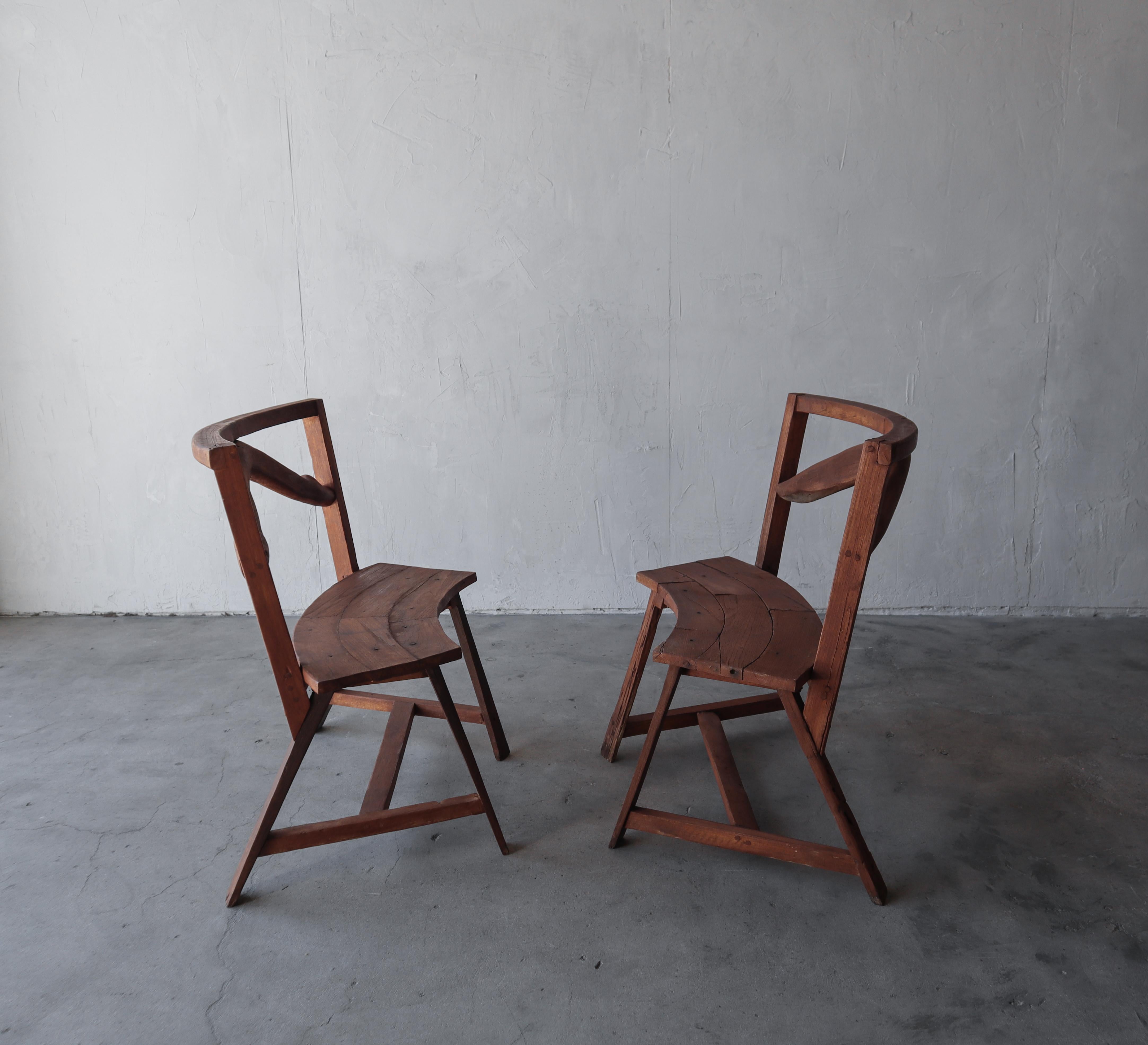 20th Century Pair of Primitive Bespoke Bench Chairs For Sale