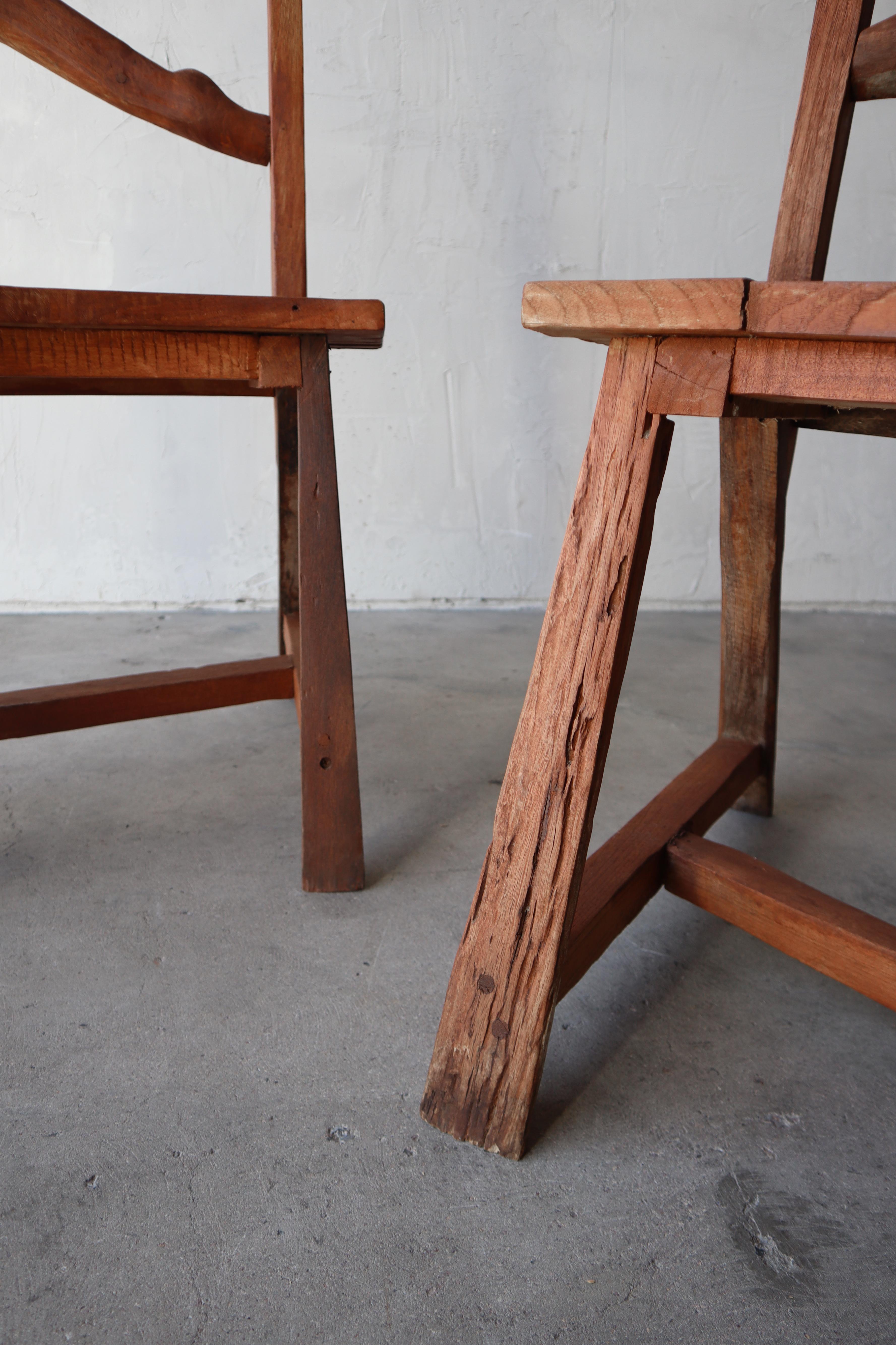 Pair of Primitive Bespoke Bench Chairs For Sale 3
