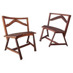 Used Pair of Primitive Bespoke Bench Chairs
