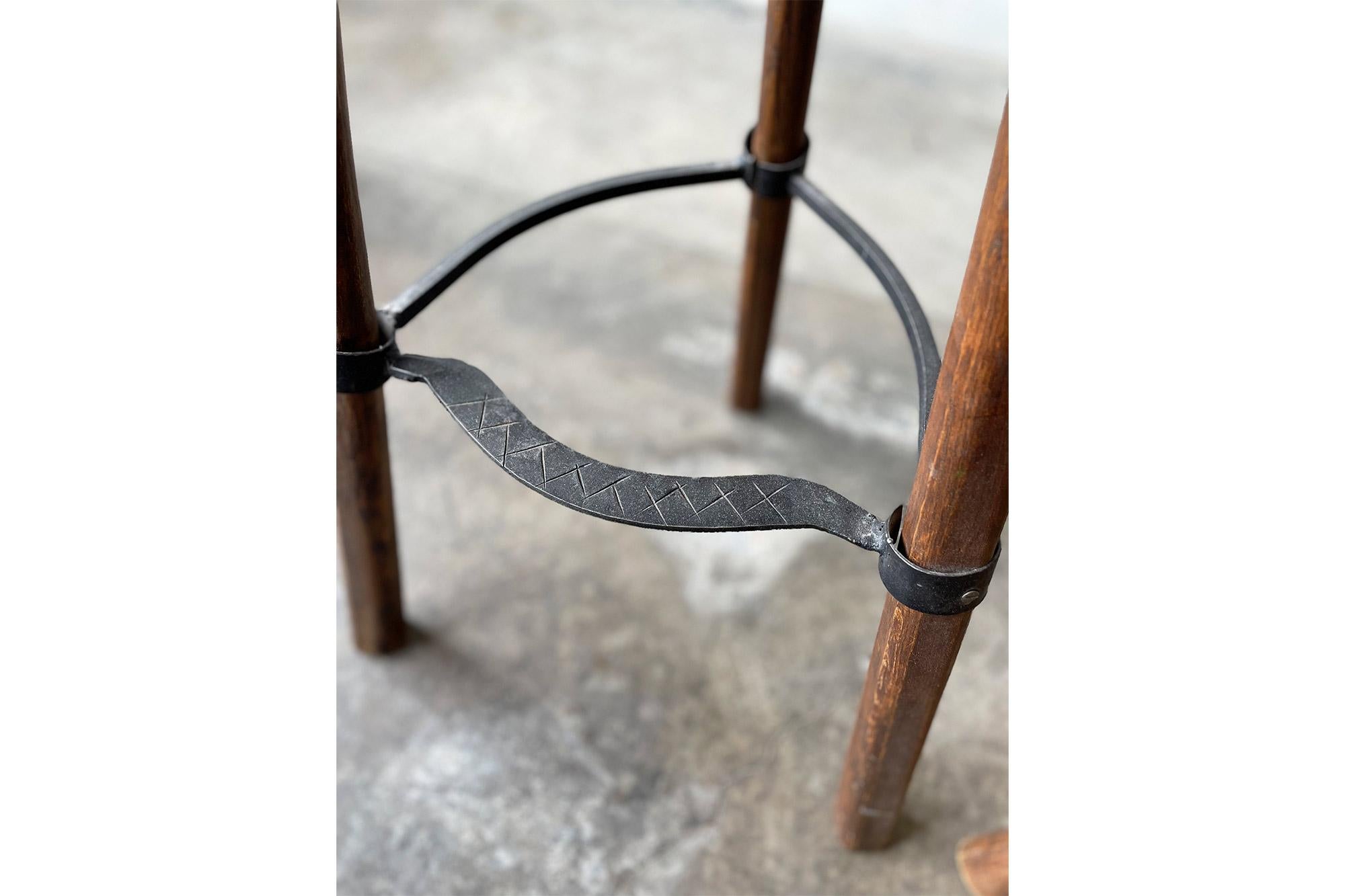 Spanish Pair of Primitive Carved Wood “Birthing” Bar Stools For Sale