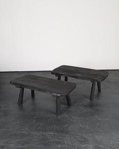 Pair Of Primitive Charred Elm Coffee Tables