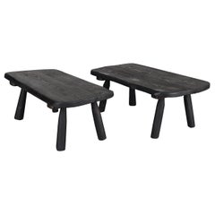 Pair Of Primitive Charred Elm Coffee Tables