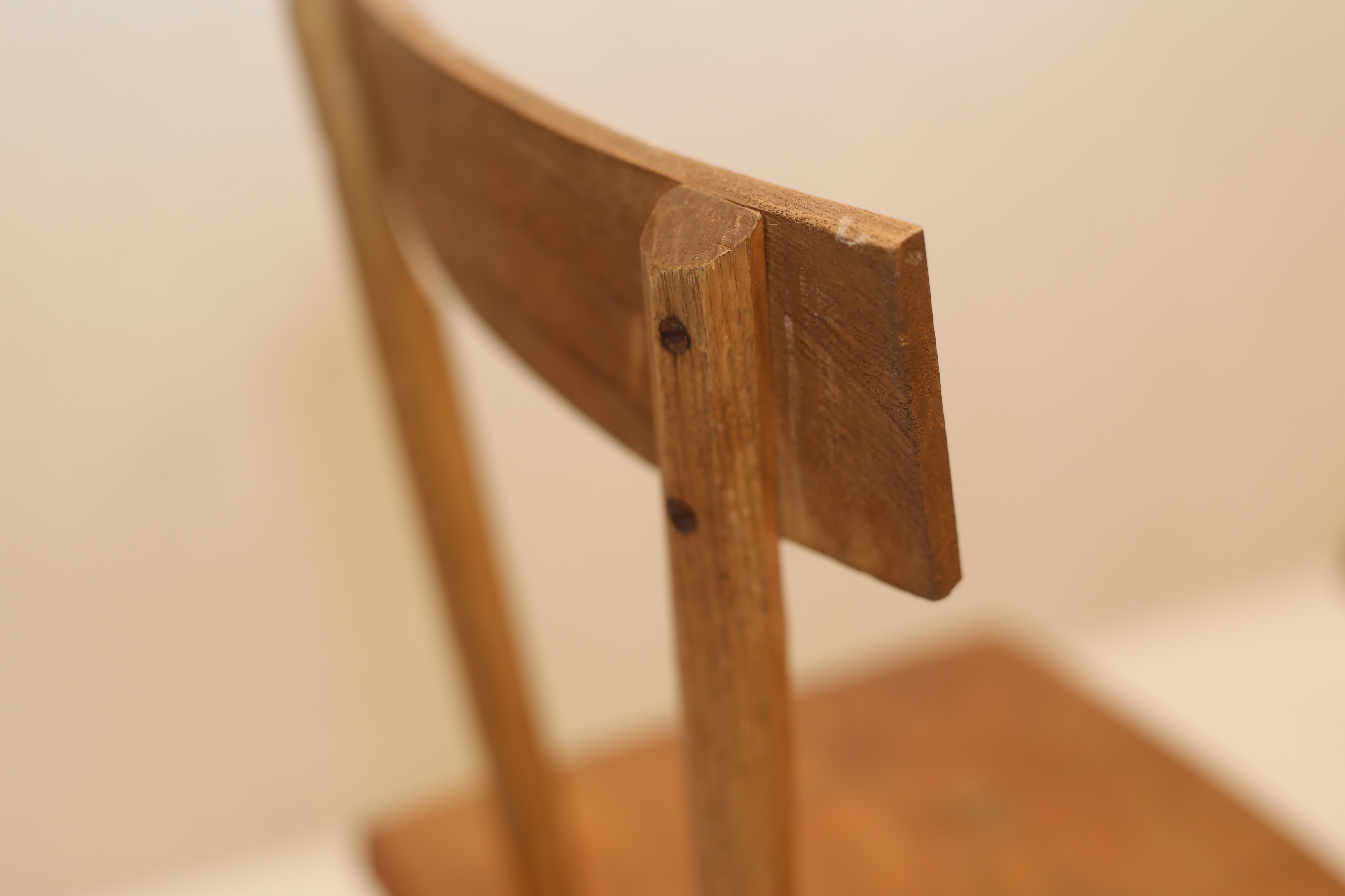 Mid-Century Modern Pair of Primitive French Oak Milking Chairs Jean Touret for Atelier Marolles