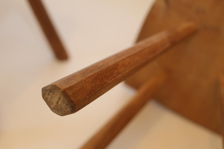 Pair Of Primitive French Oak Milking Chairs Jean Touret For Atelier Marolles