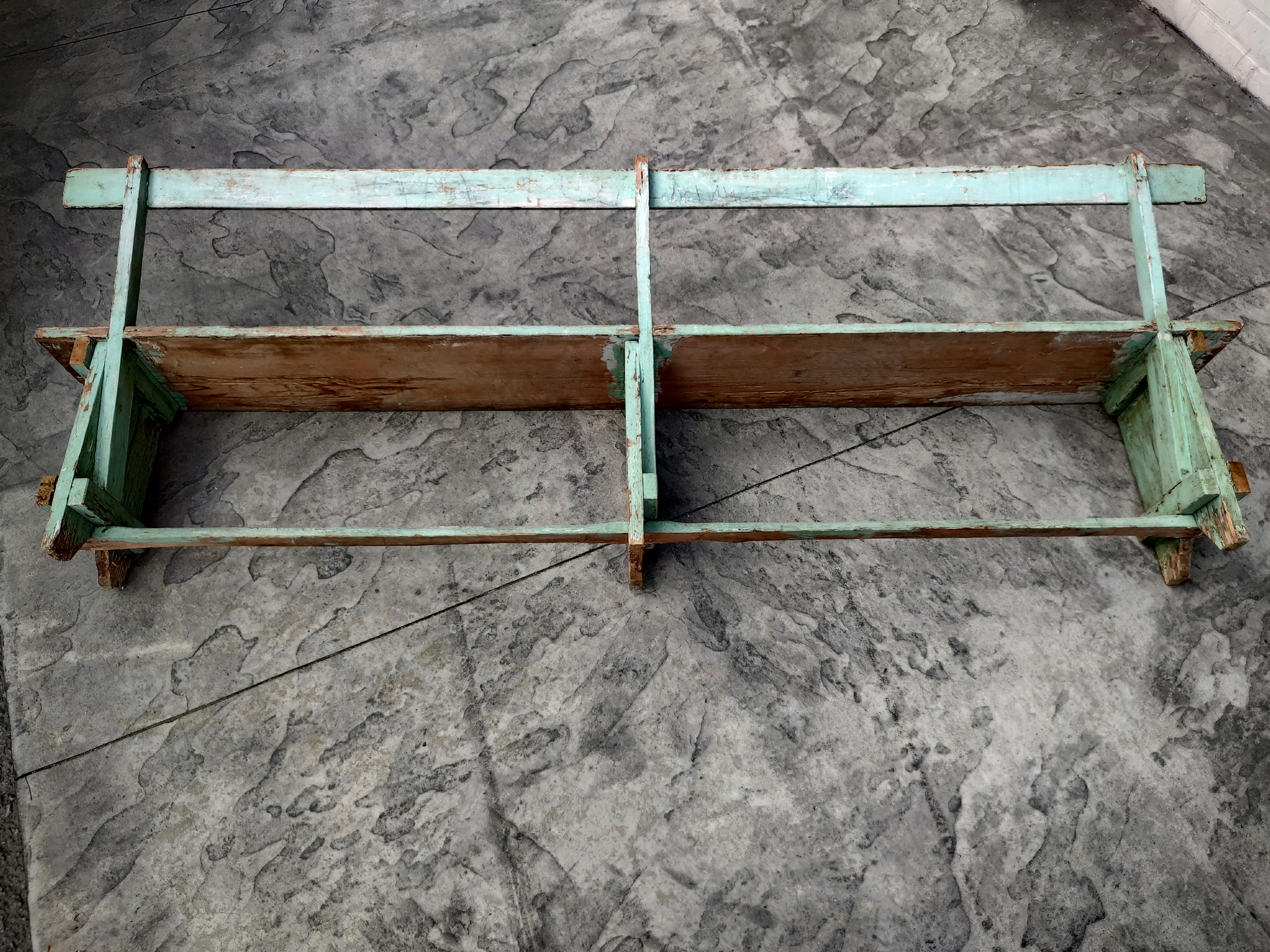 Pair of Primitive Green Painted Benches with Backs For Sale 1