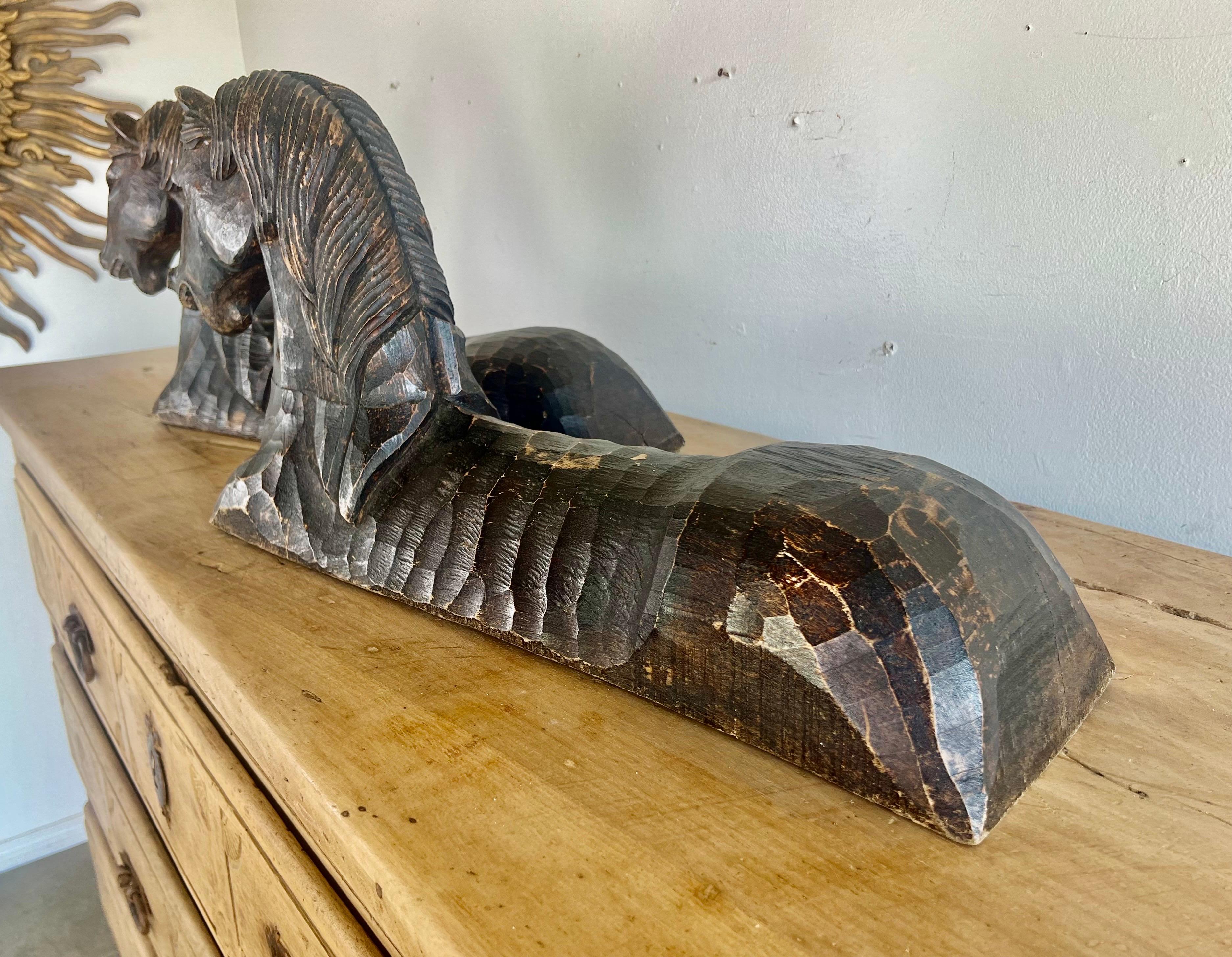 Mid-20th Century Pair of Primitive Hand Chiseled Horse Sculptures For Sale