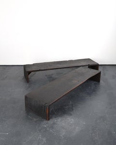 Pair Of Primitive Low Tables In 18th C. Portuguese Chestnut