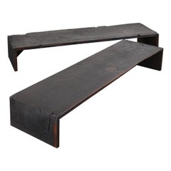 Pair Of Primitive Low Tables In 18th C. Portuguese Chestnut