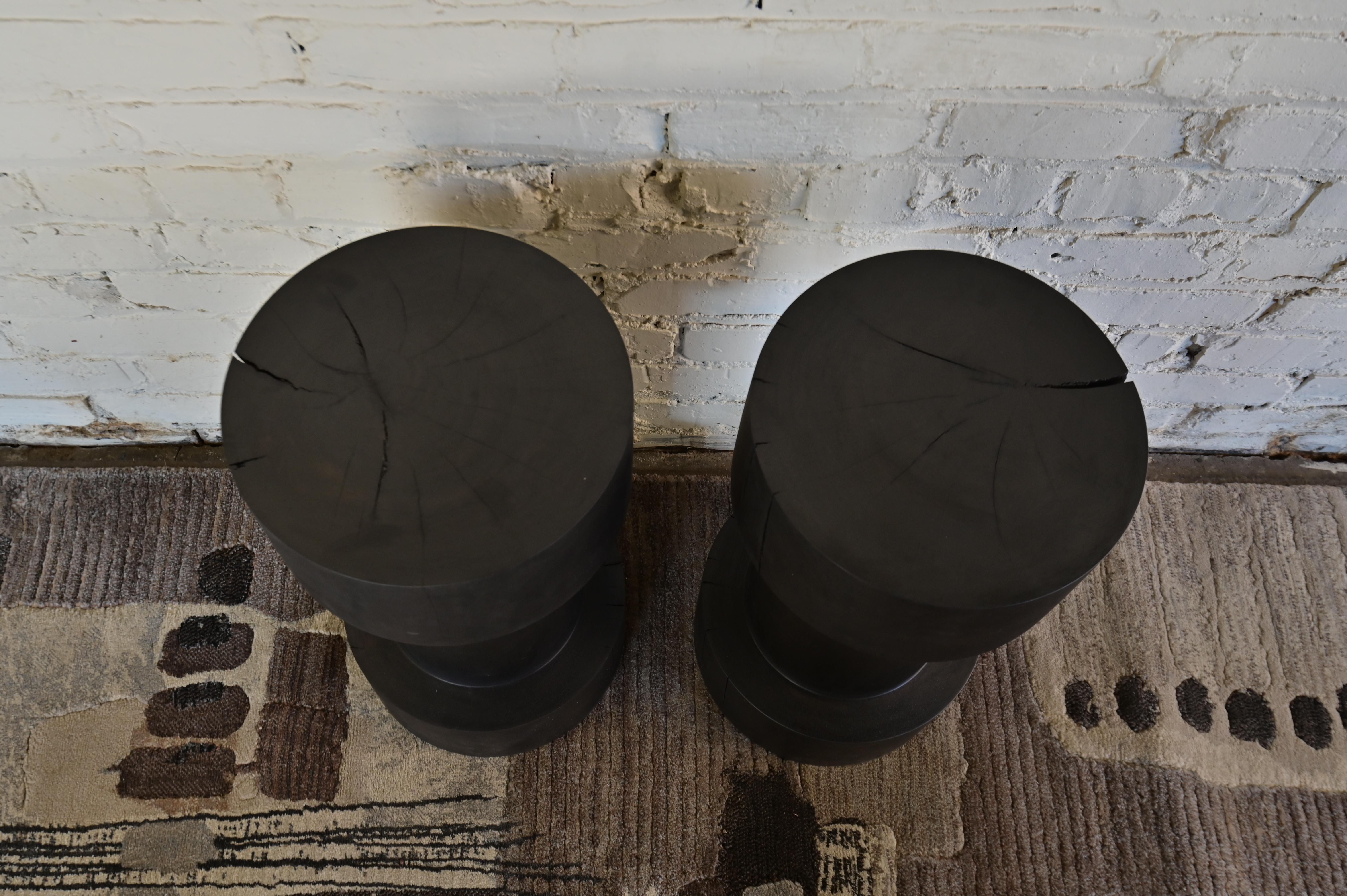 Contemporary Pair of Primitive Minimal Endtables Stools For Sale