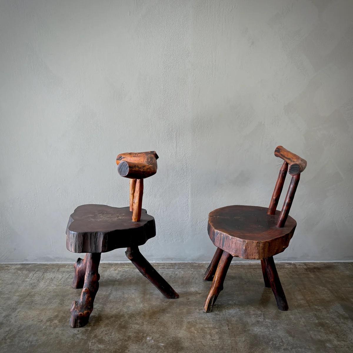 XIXe siècle Paire de chaises d'appoint primitives en vente