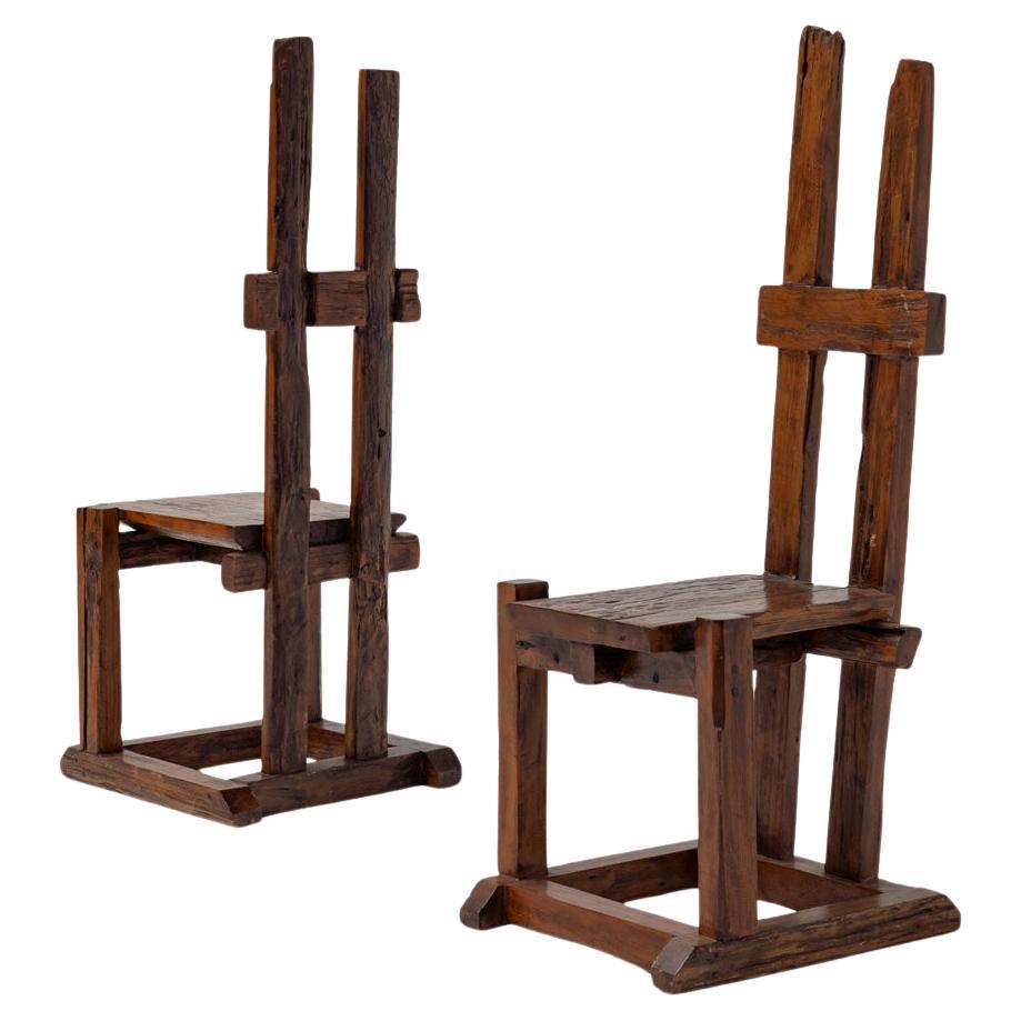 Pair of rustic Wabi Sabi Chairs, 1950s