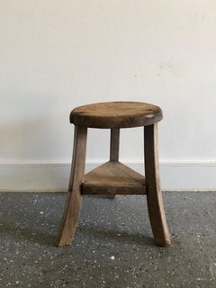 Primitive Japanese Wooden Stools with Brown Patina, 1920's
