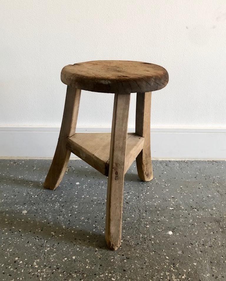 Early 20th Century Primitive Wooden Stools with Brown Patina For Sale