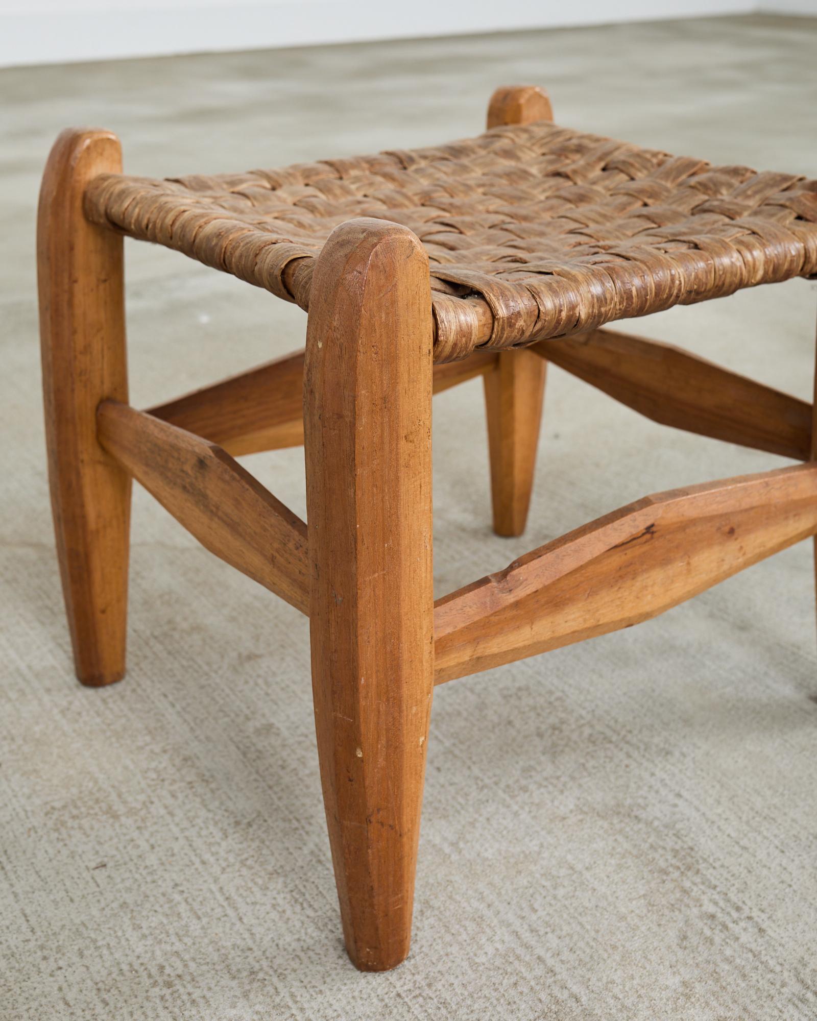 Pair of Primitive Woven Hickory Bark Rush Stools 2
