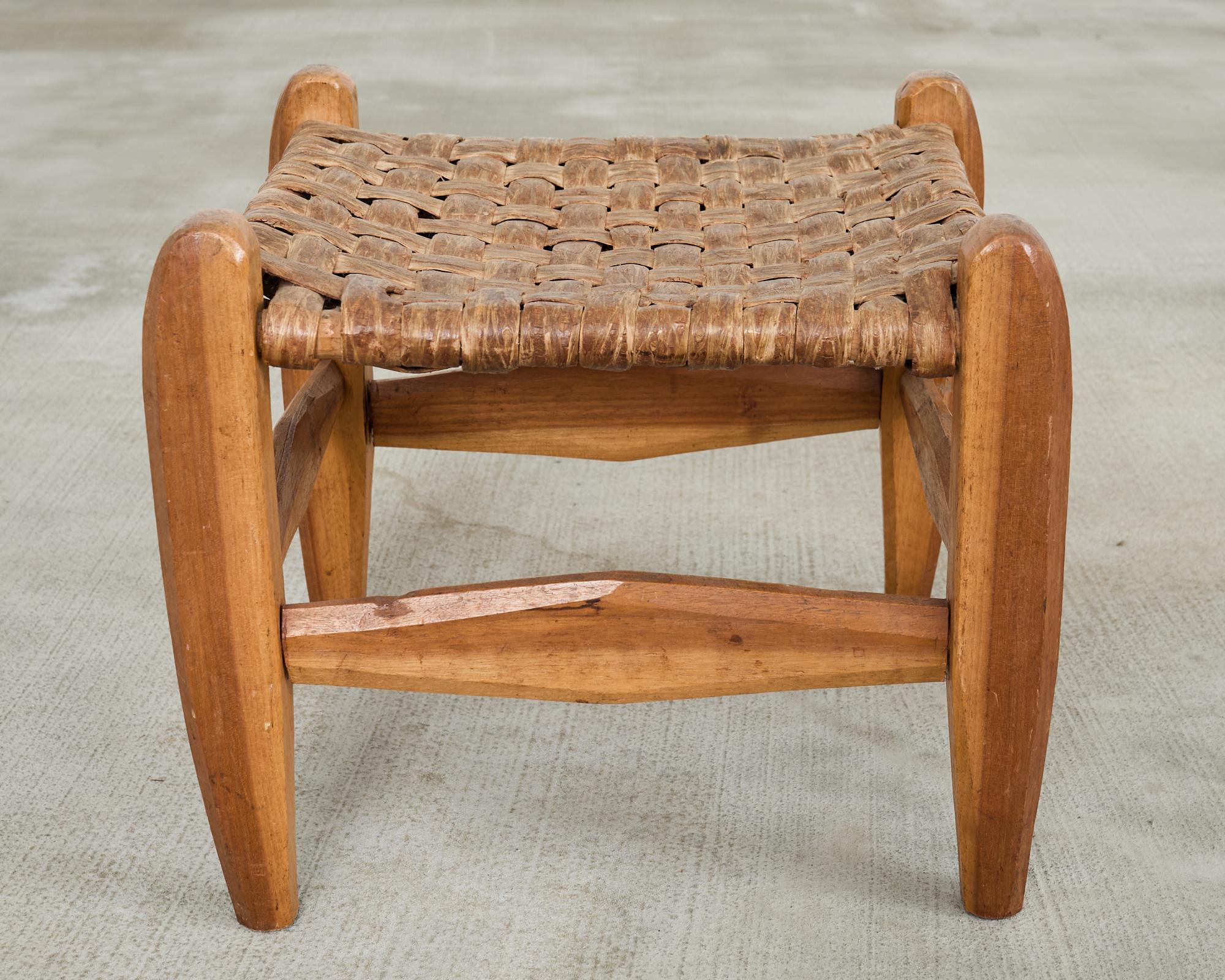 Pair of Primitive Woven Hickory Bark Rush Stools 3