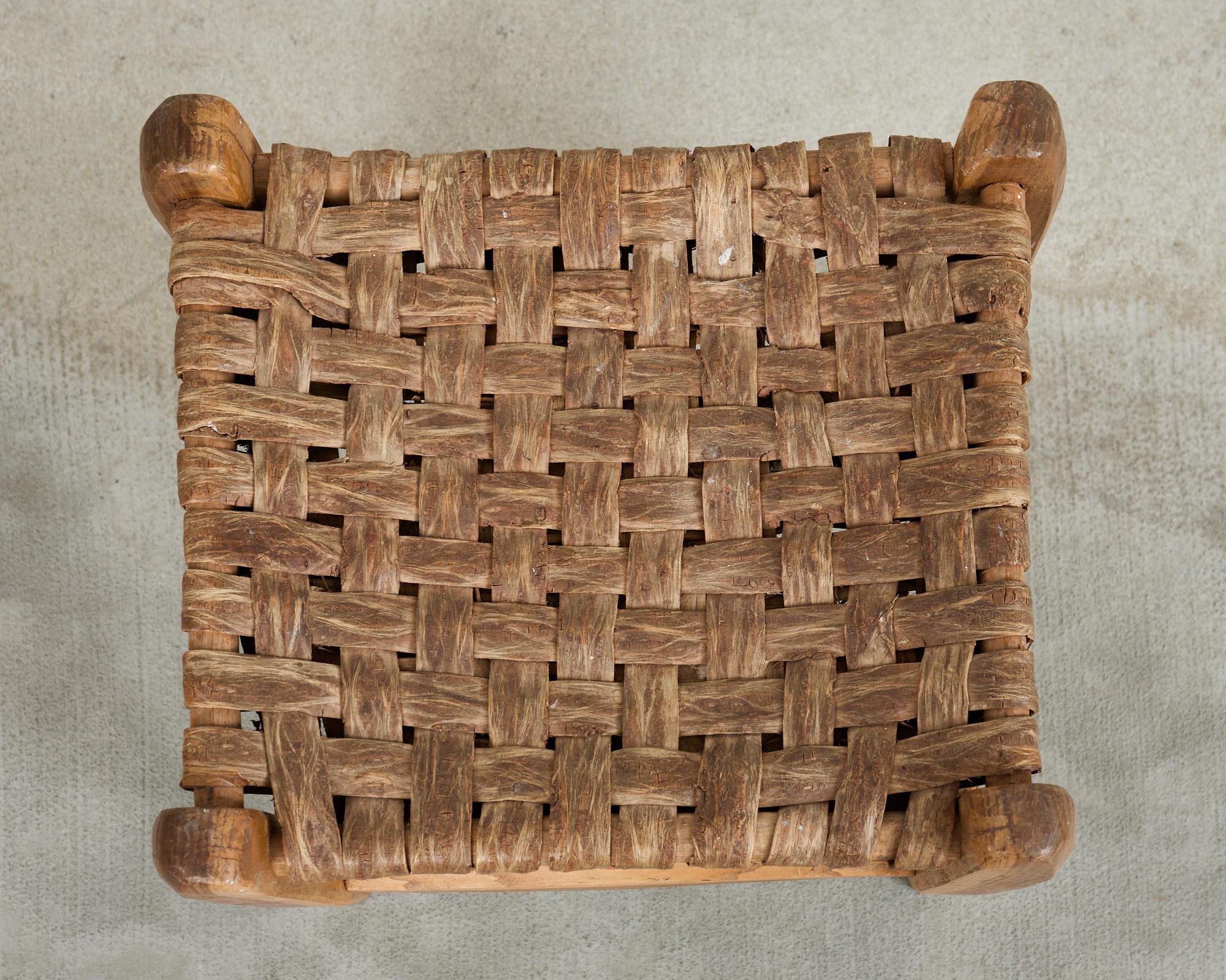 Pair of Primitive Woven Hickory Bark Rush Stools 5