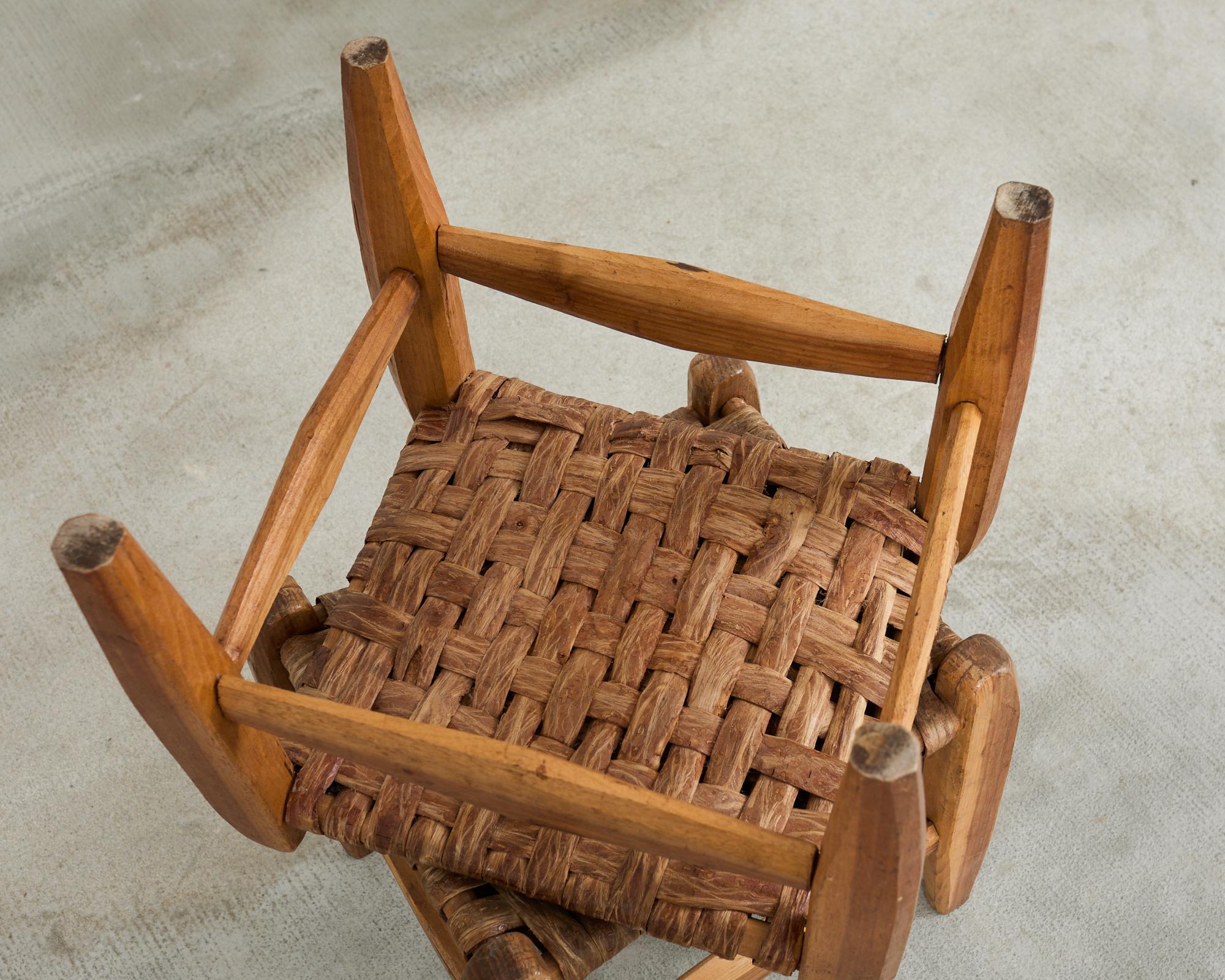 Pair of Primitive Woven Hickory Bark Rush Stools 7