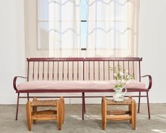 Paar primitive Hocker aus gewebtem Hickory-Bark Binsen aus Bark Rush