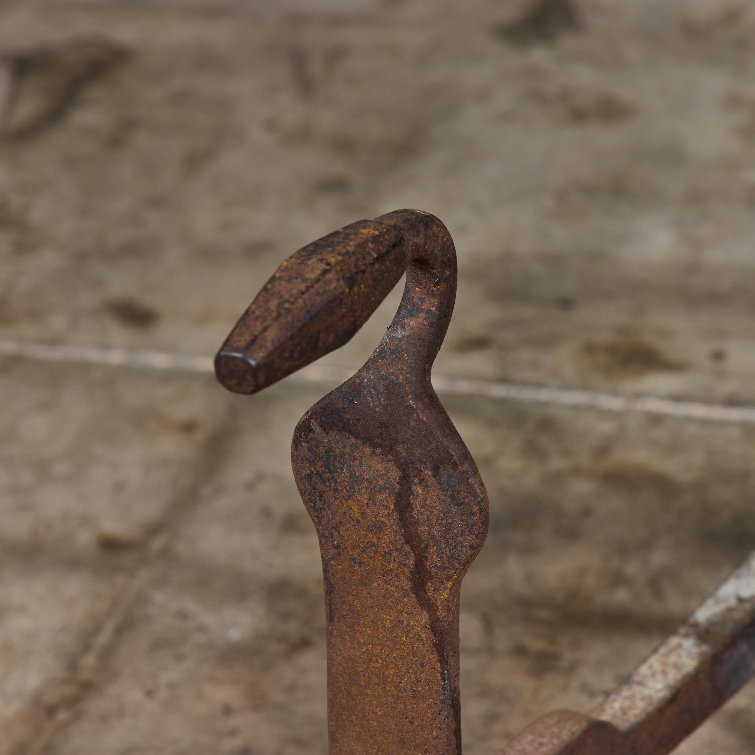 Pair of Primitive Wrought Iron Andirons For Sale 5