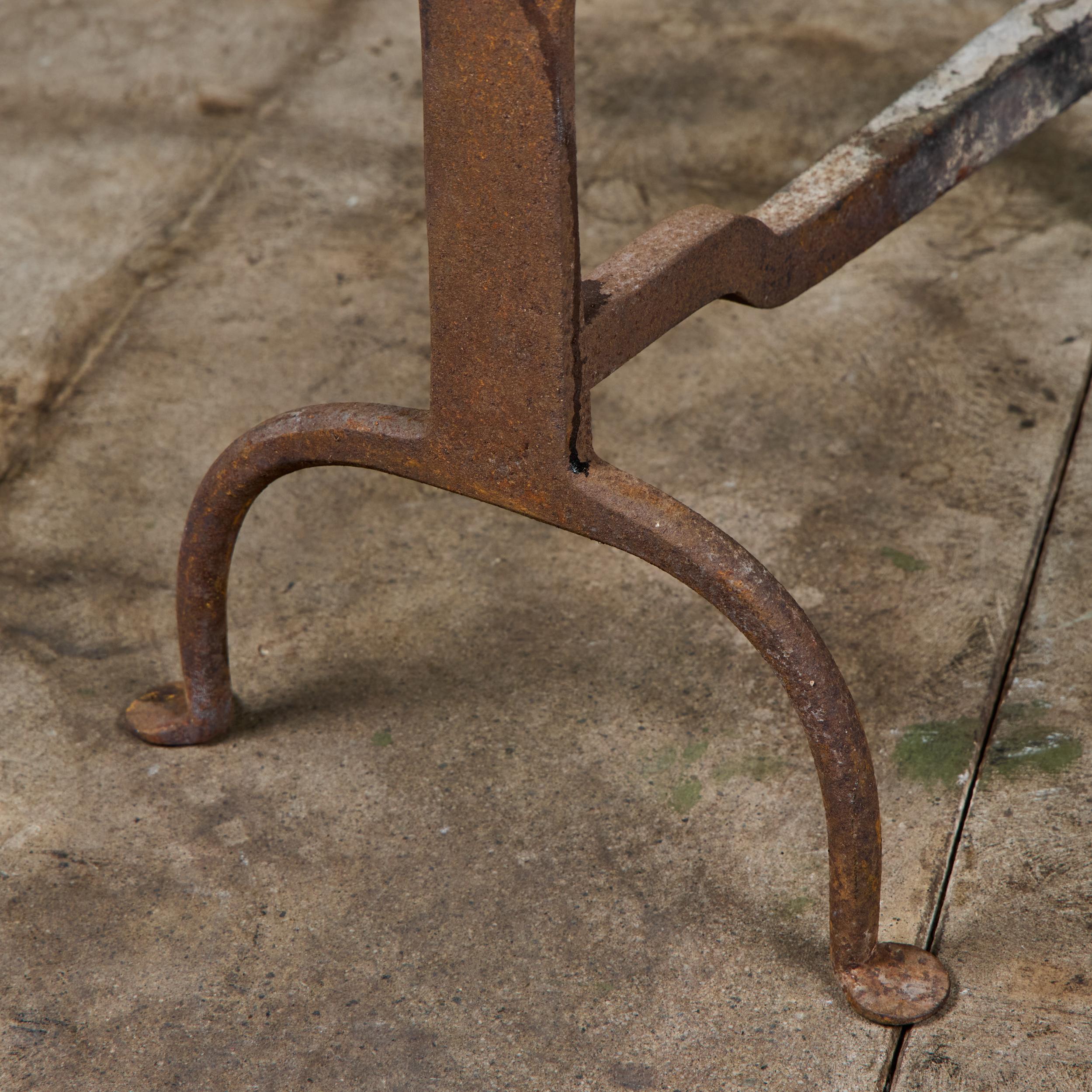 Pair of Primitive Wrought Iron Andirons For Sale 8
